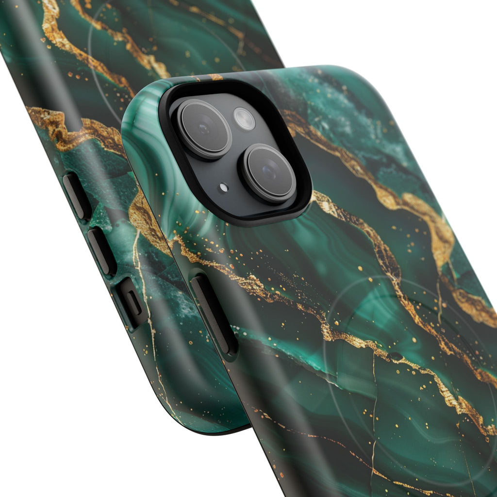 Green Marble Magnetic Phone Case — Emerald & Gold Abstract Tough Case
