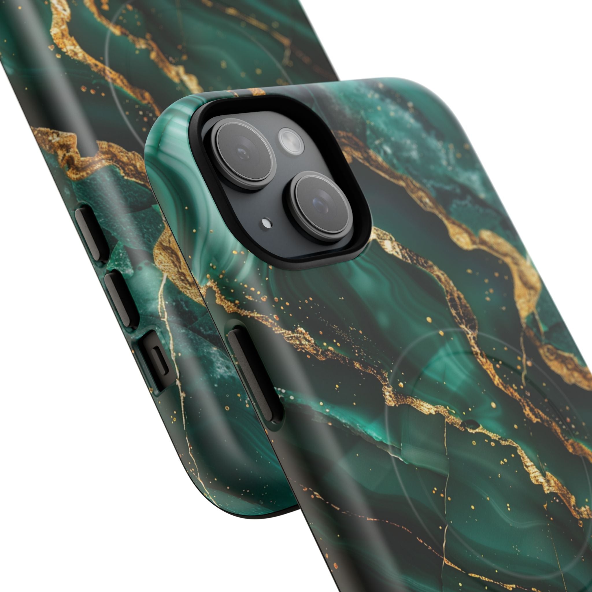 Green Marble Magnetic Phone Case — Emerald & Gold Abstract Tough Case