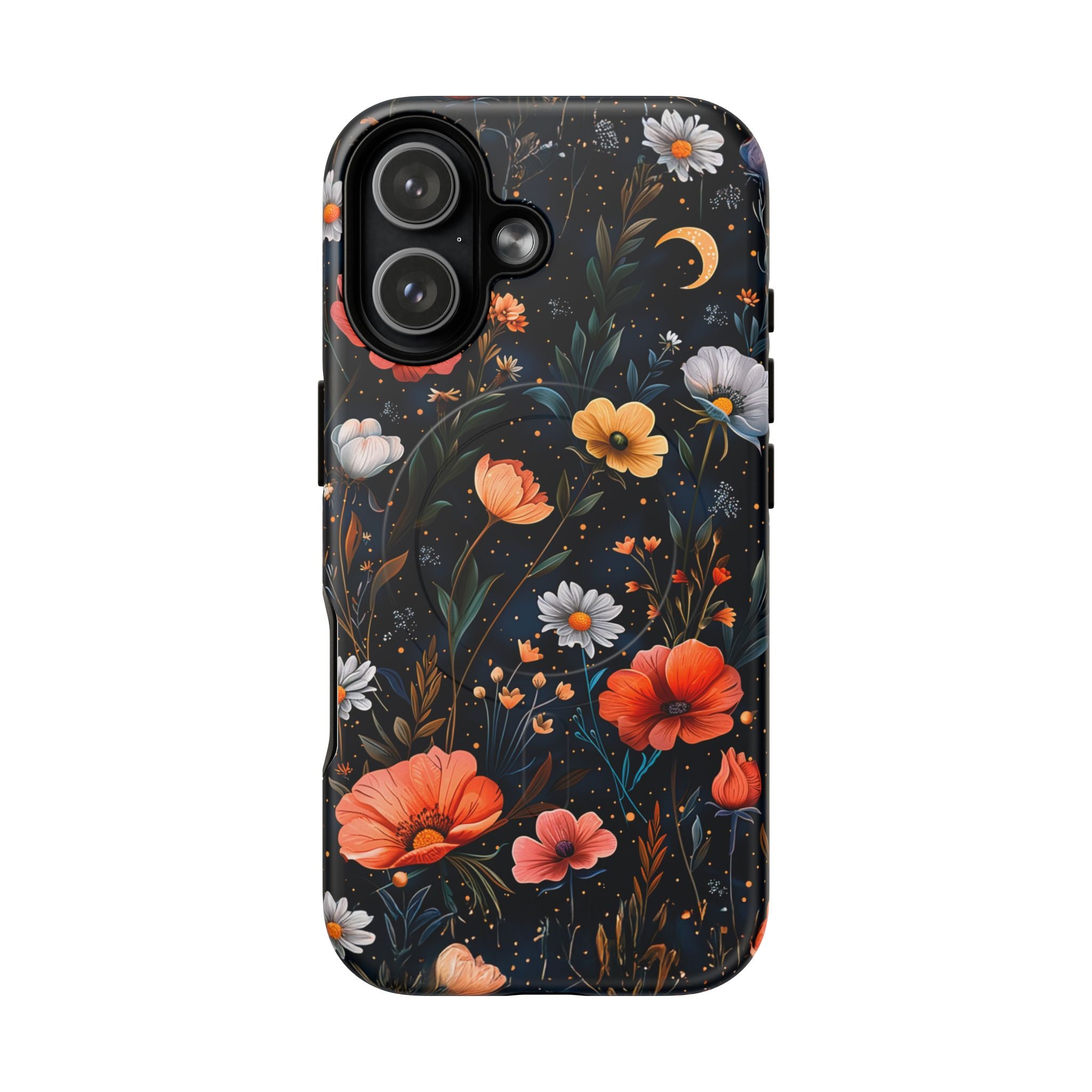Magnetic Tough Case — Dark Floral Meadow with Moon & Daisies