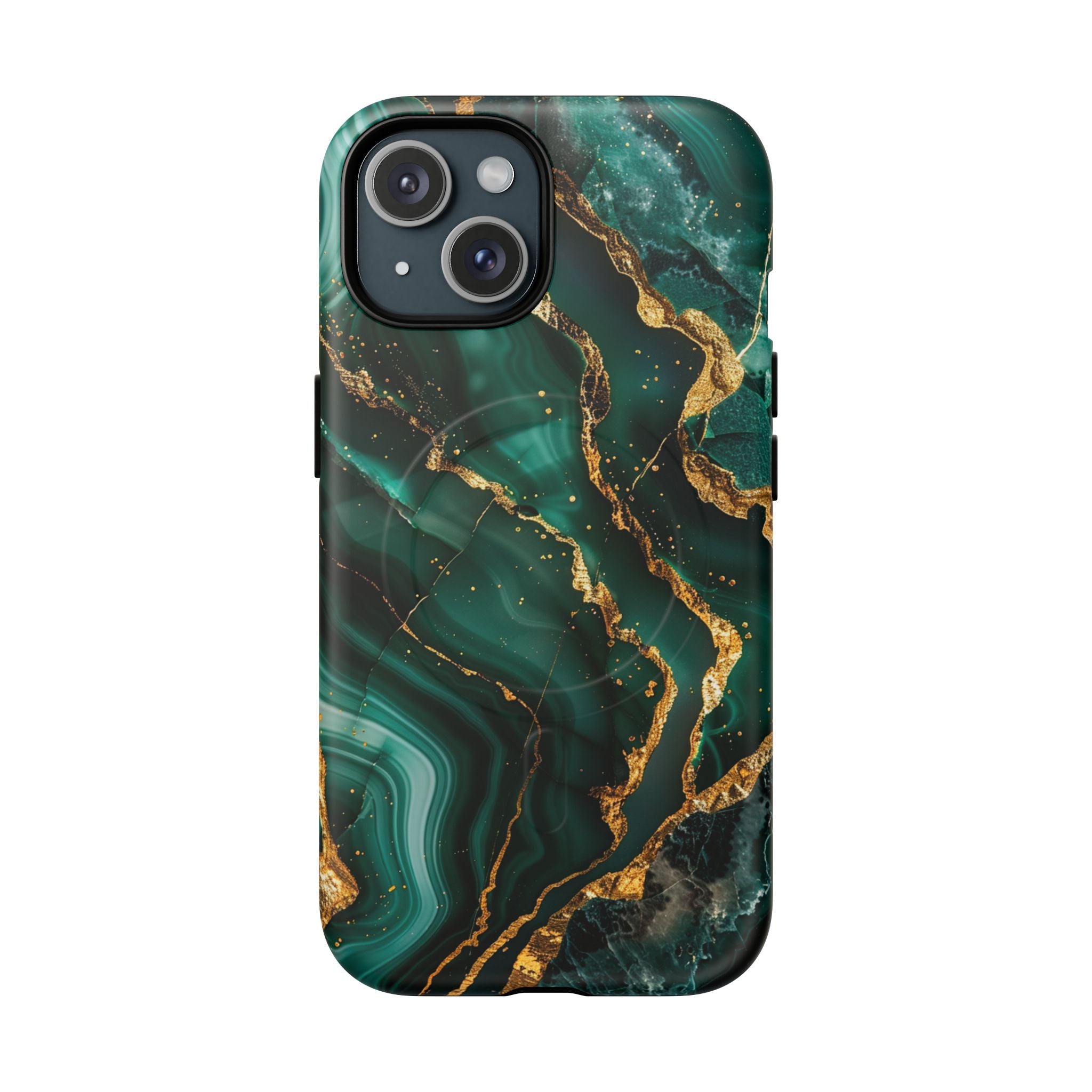 Green Marble Magnetic Phone Case — Emerald & Gold Abstract Tough Case