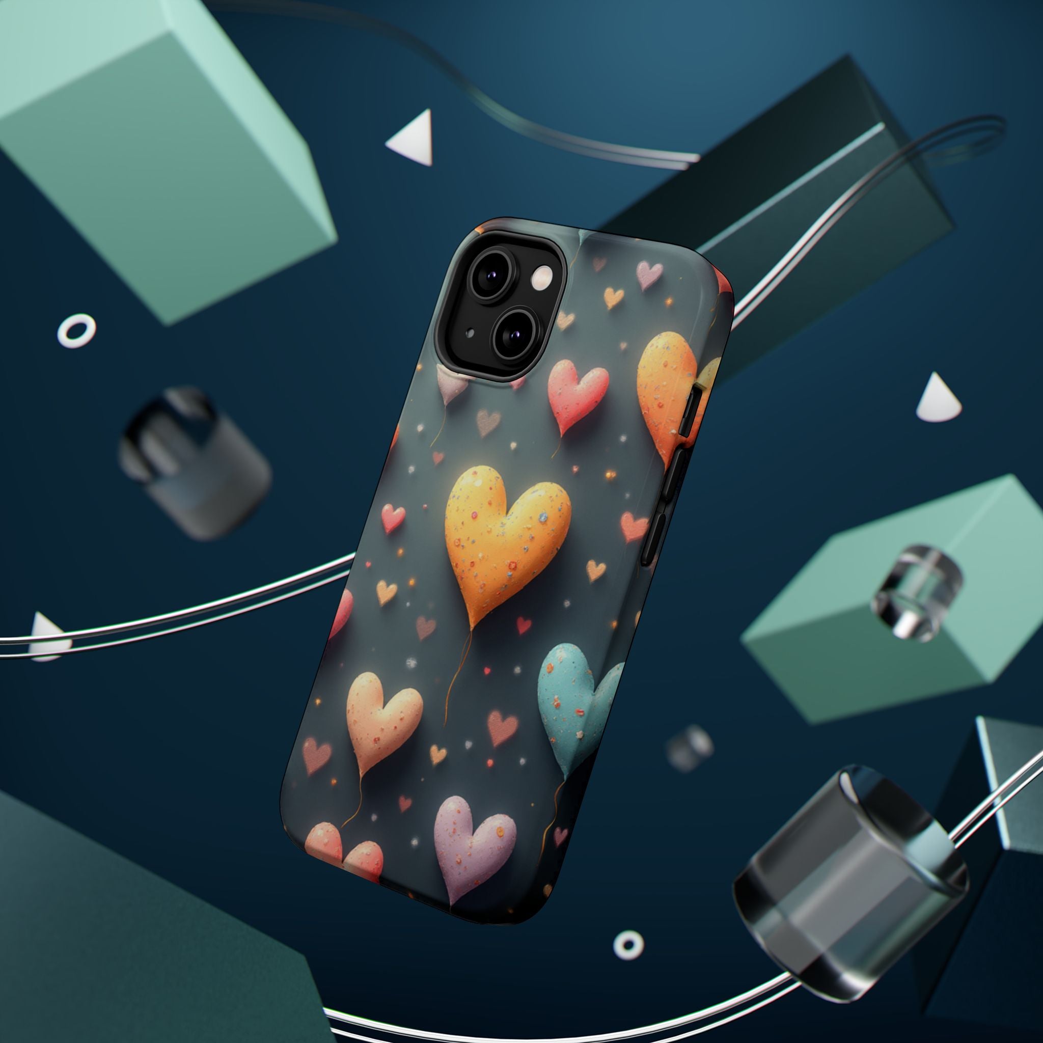 Magnetic Impact-Resistant Phone Case — Colorful Floating Heart Design