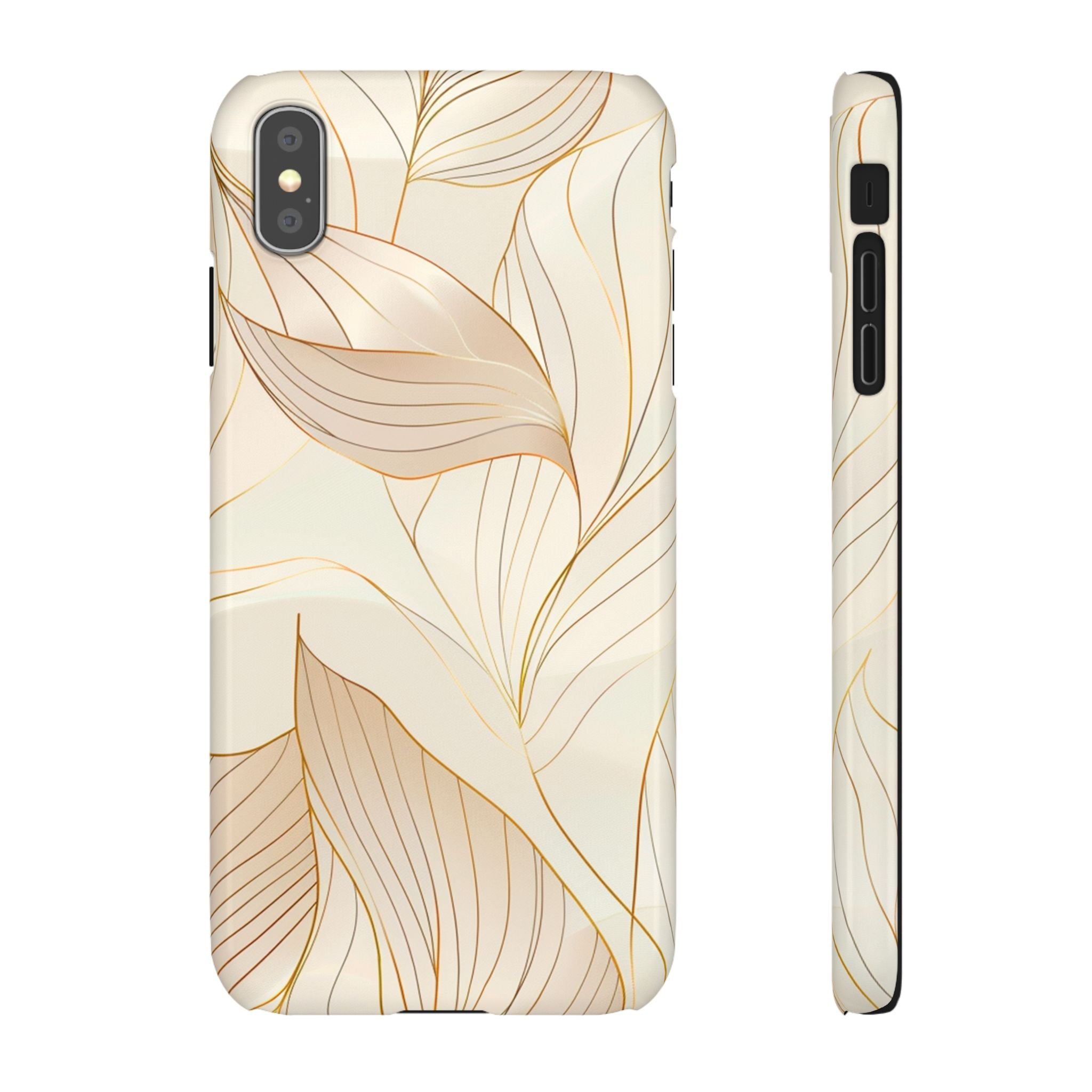 Floral Gold Leaf Phone Case — Elegant Neutral Botanical Snap Case