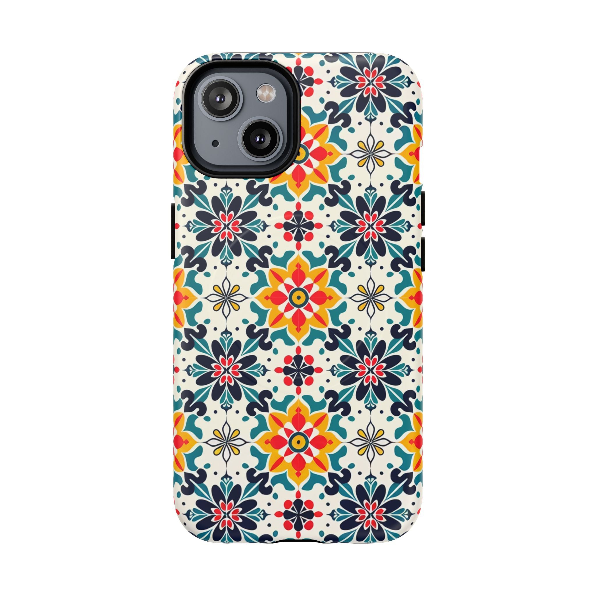 Floral Mosaic Tough Magnetic Phone Case — Colorful Boho Protective Cover