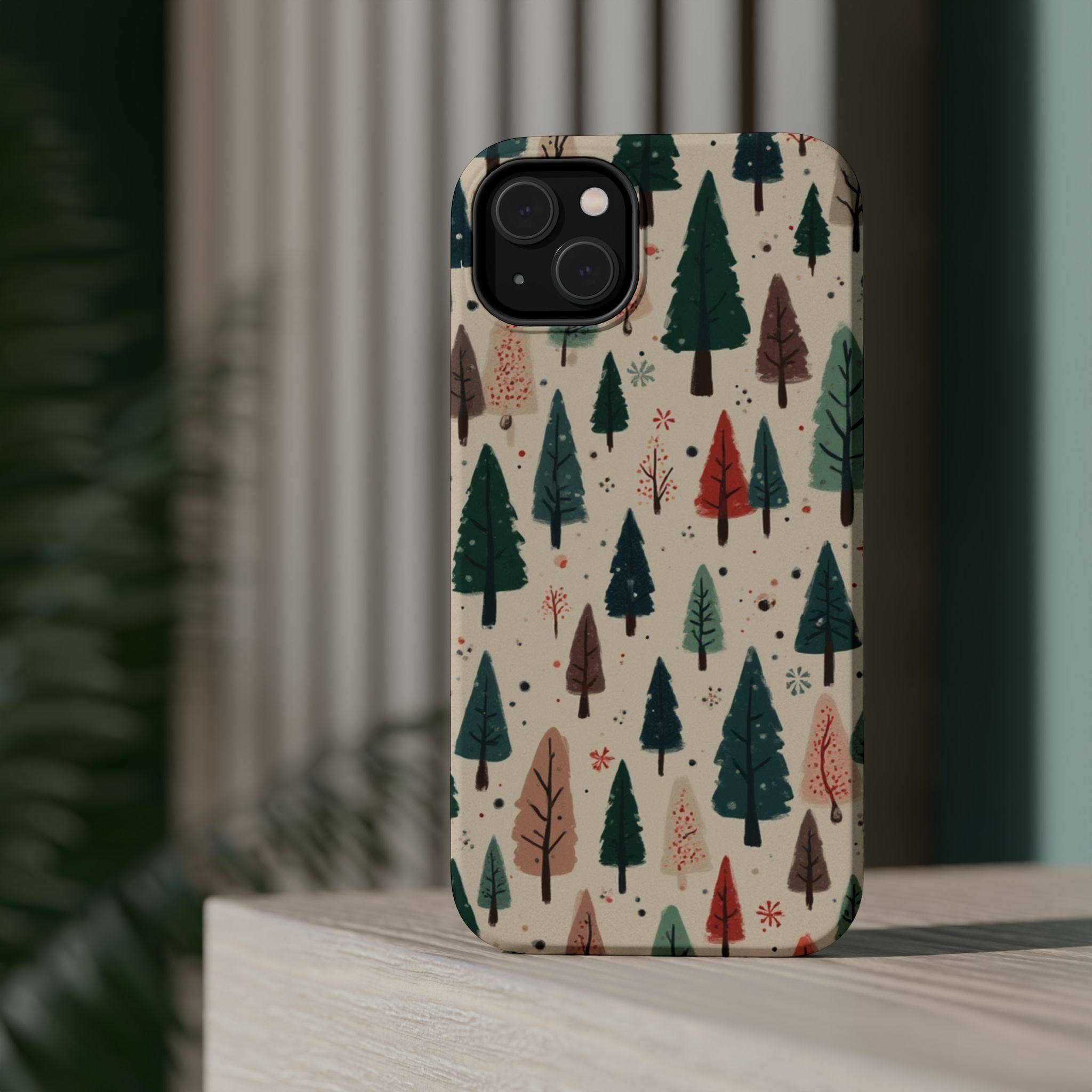 Forest Pattern Magnetic Impact-Resistant Phone Case — Winter Tree Design