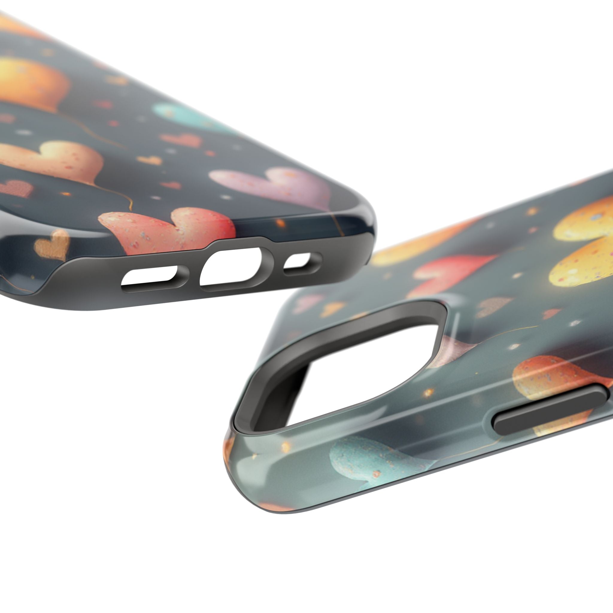 Magnetic Impact-Resistant Phone Case — Colorful Floating Heart Design