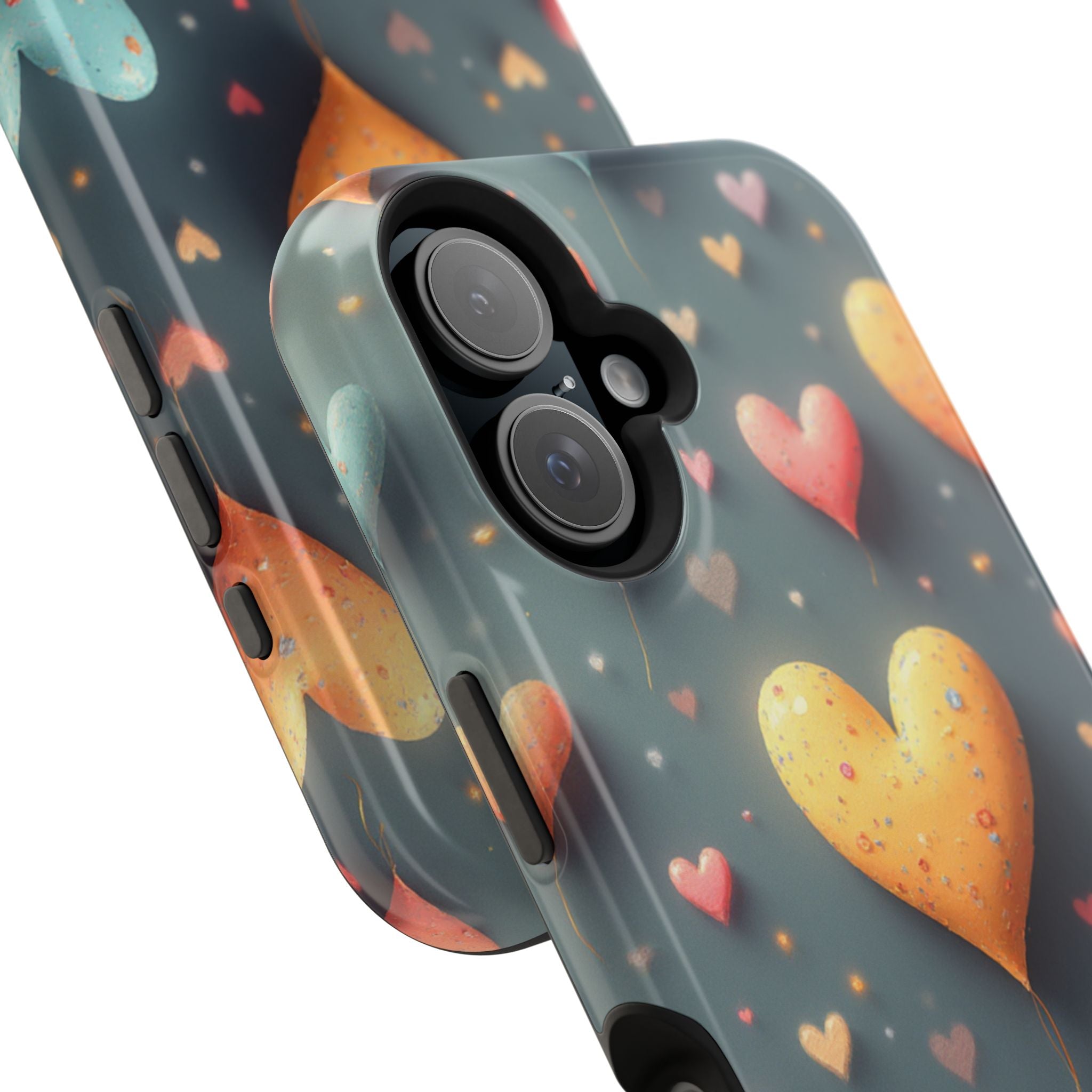 Magnetic Impact-Resistant Phone Case — Colorful Floating Heart Design