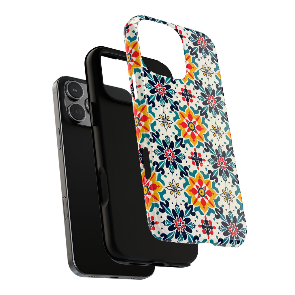 Floral Mosaic Tough Magnetic Phone Case — Colorful Boho Protective Cover