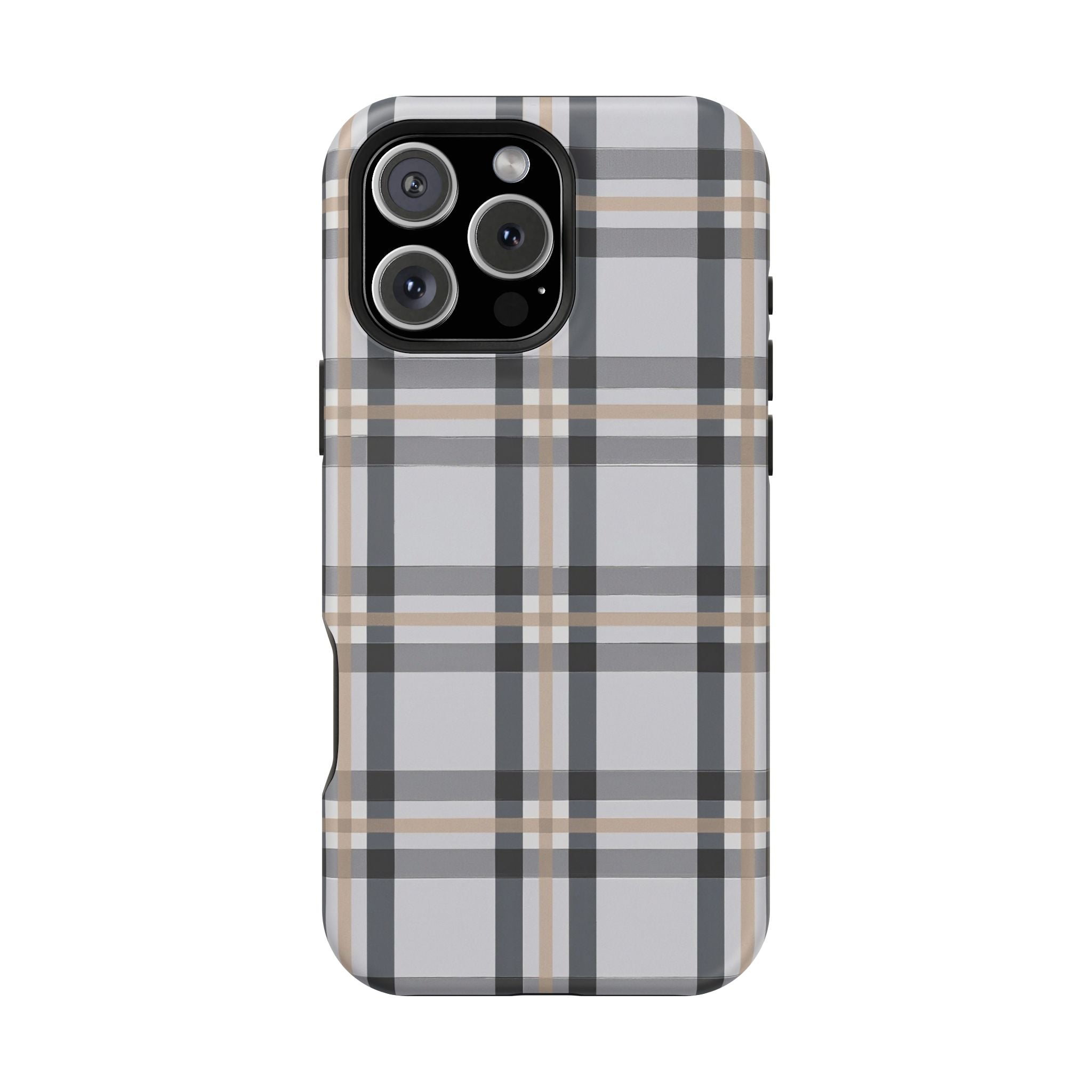 Plaid Magnetic Impact-Resistant Phone Case — Grey & Tan Classic Pattern