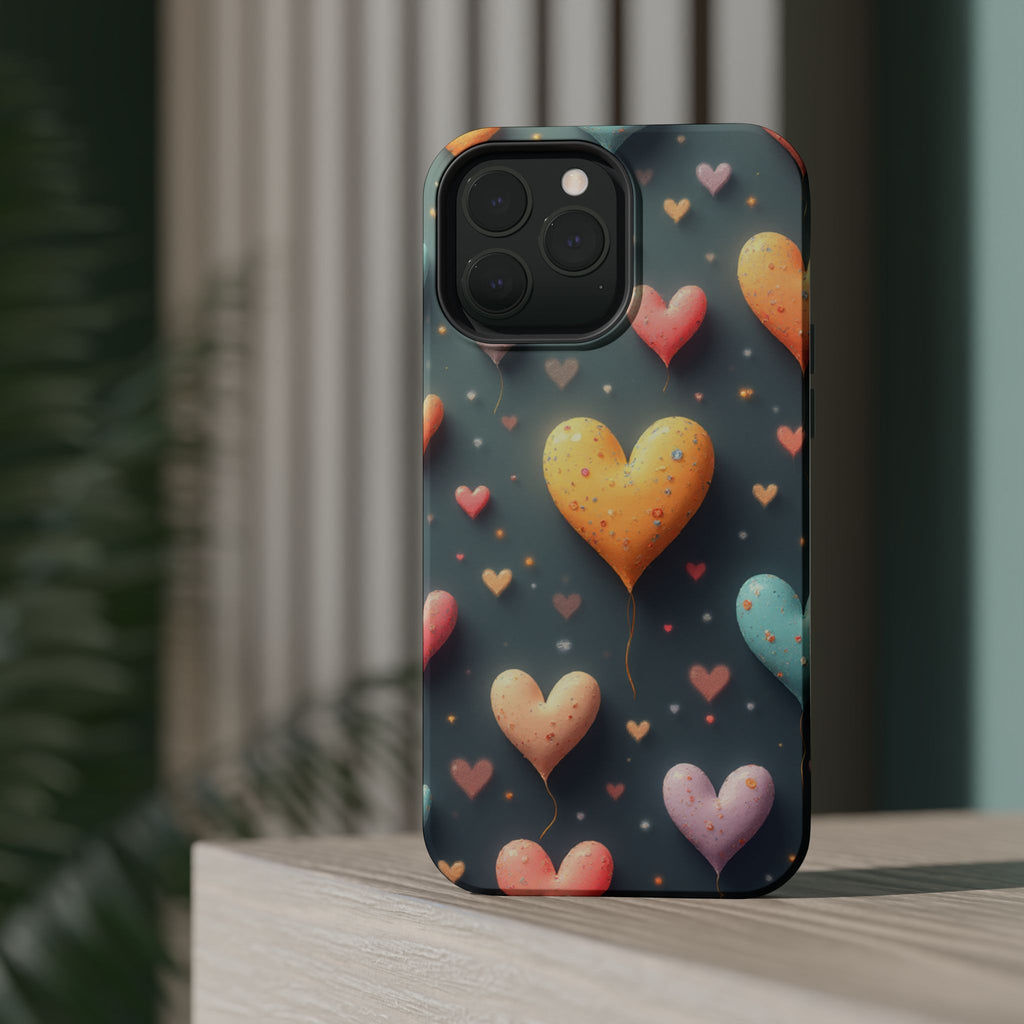 Magnetic Impact-Resistant Phone Case — Colorful Floating Heart Design