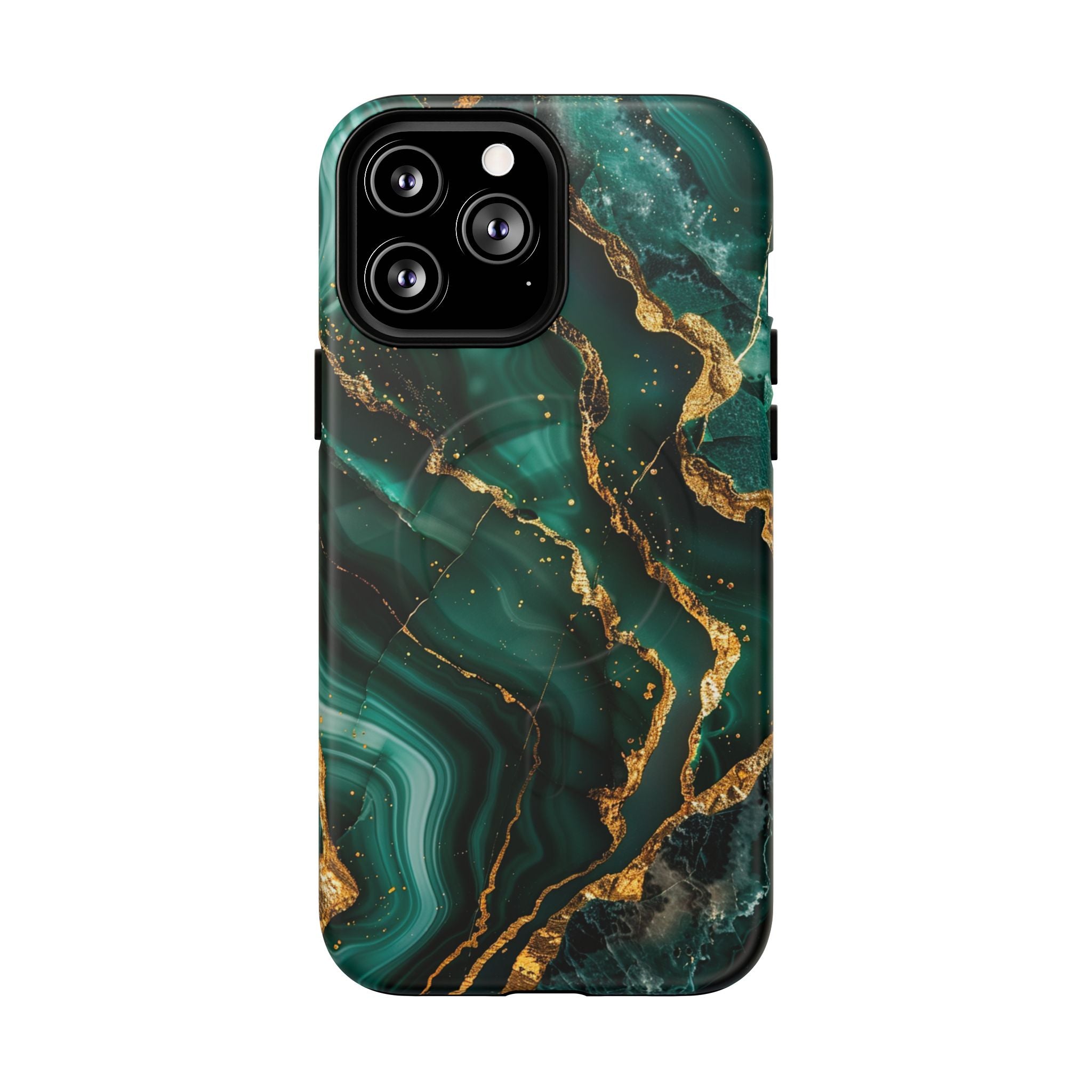 Green Marble Magnetic Phone Case — Emerald & Gold Abstract Tough Case