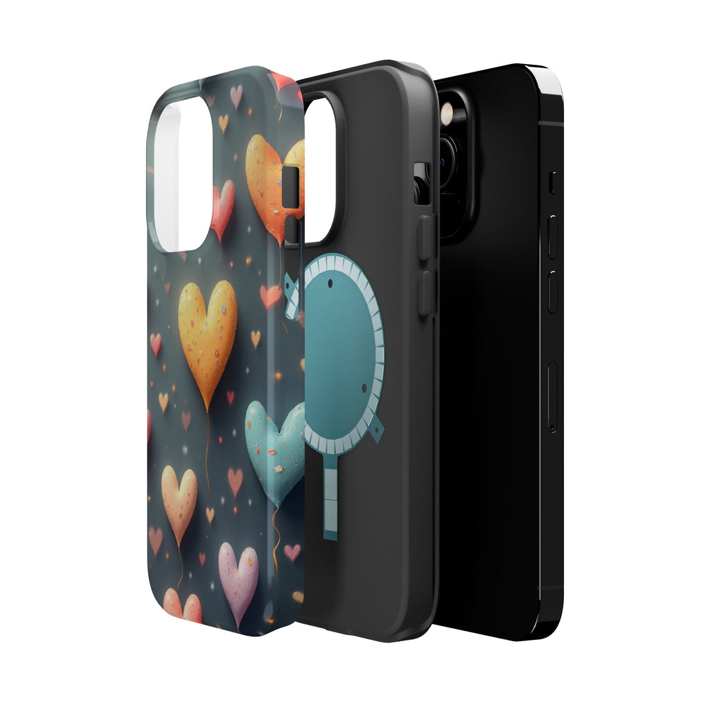 Magnetic Impact-Resistant Phone Case — Colorful Floating Heart Design
