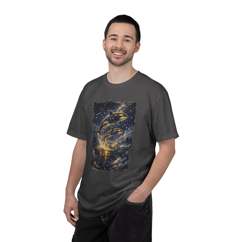 Orca Night Sky T-Shirt — Jumping Whales Moonlight Graphic Tee