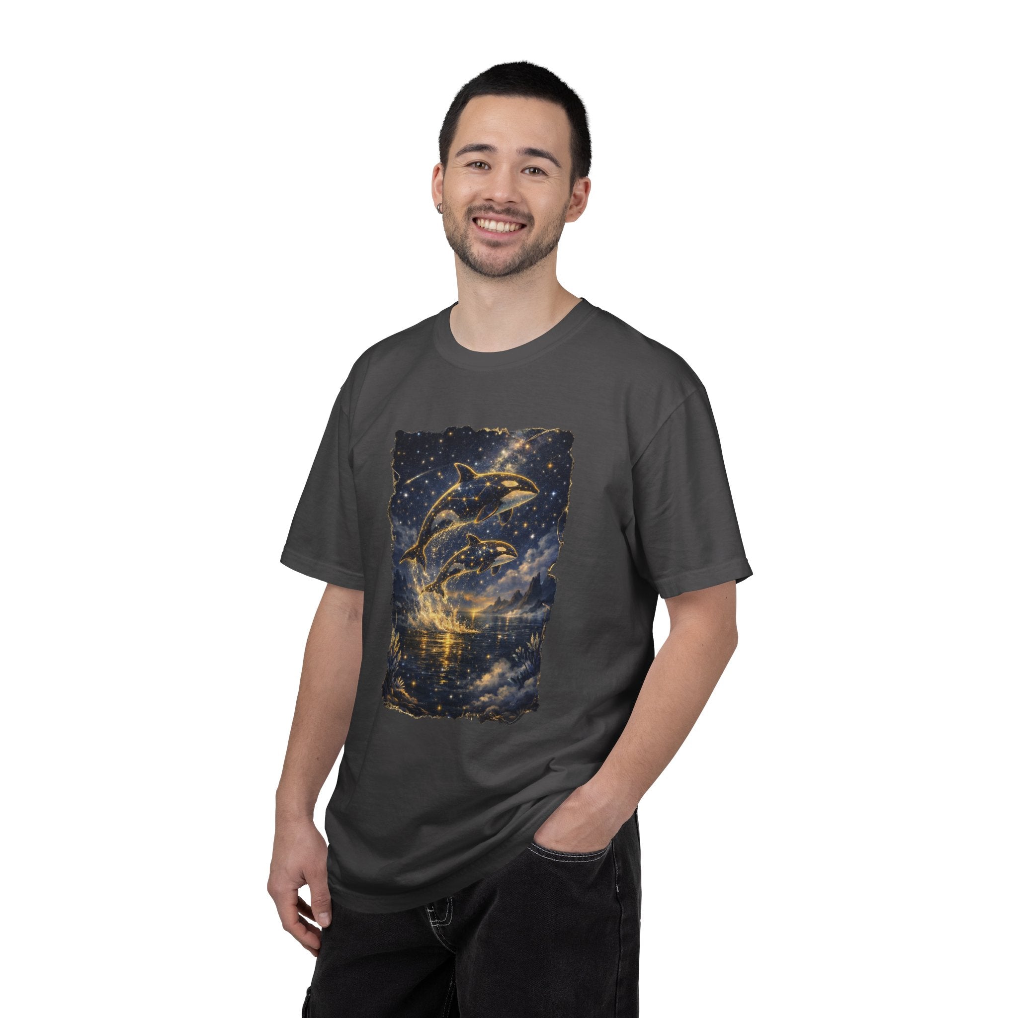 Orca Night Sky T-Shirt — Jumping Whales Moonlight Graphic Tee
