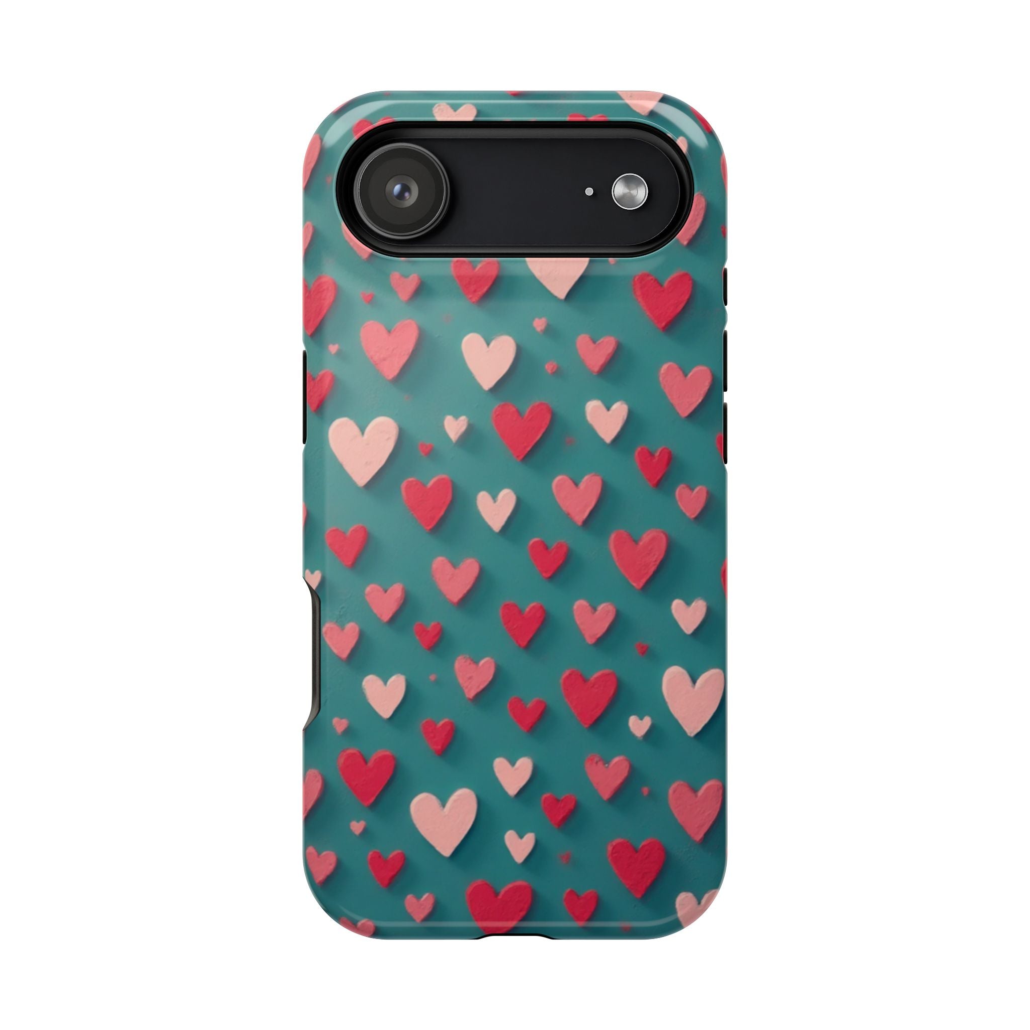 Magnetic Impact-Resistant Phone Case — Teal Love Hearts Pattern