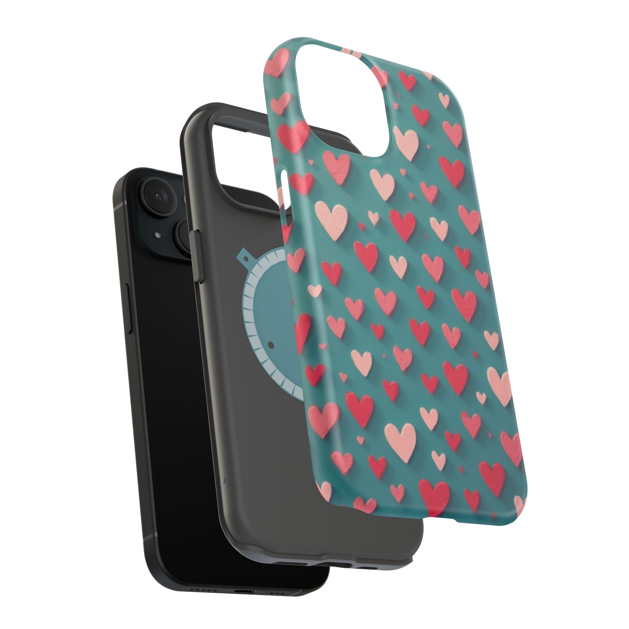 Magnetic Impact-Resistant Phone Case — Teal Love Hearts Pattern