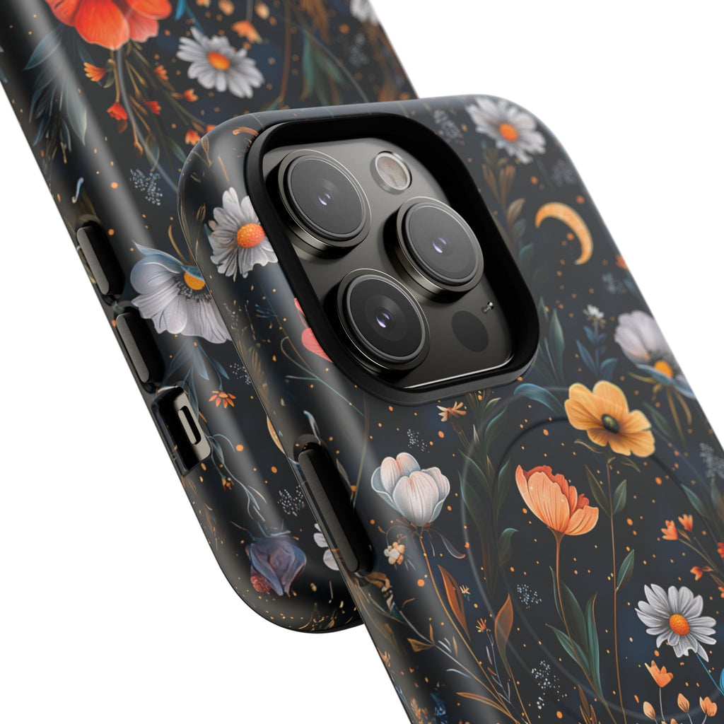 Magnetic Tough Case — Dark Floral Meadow with Moon & Daisies