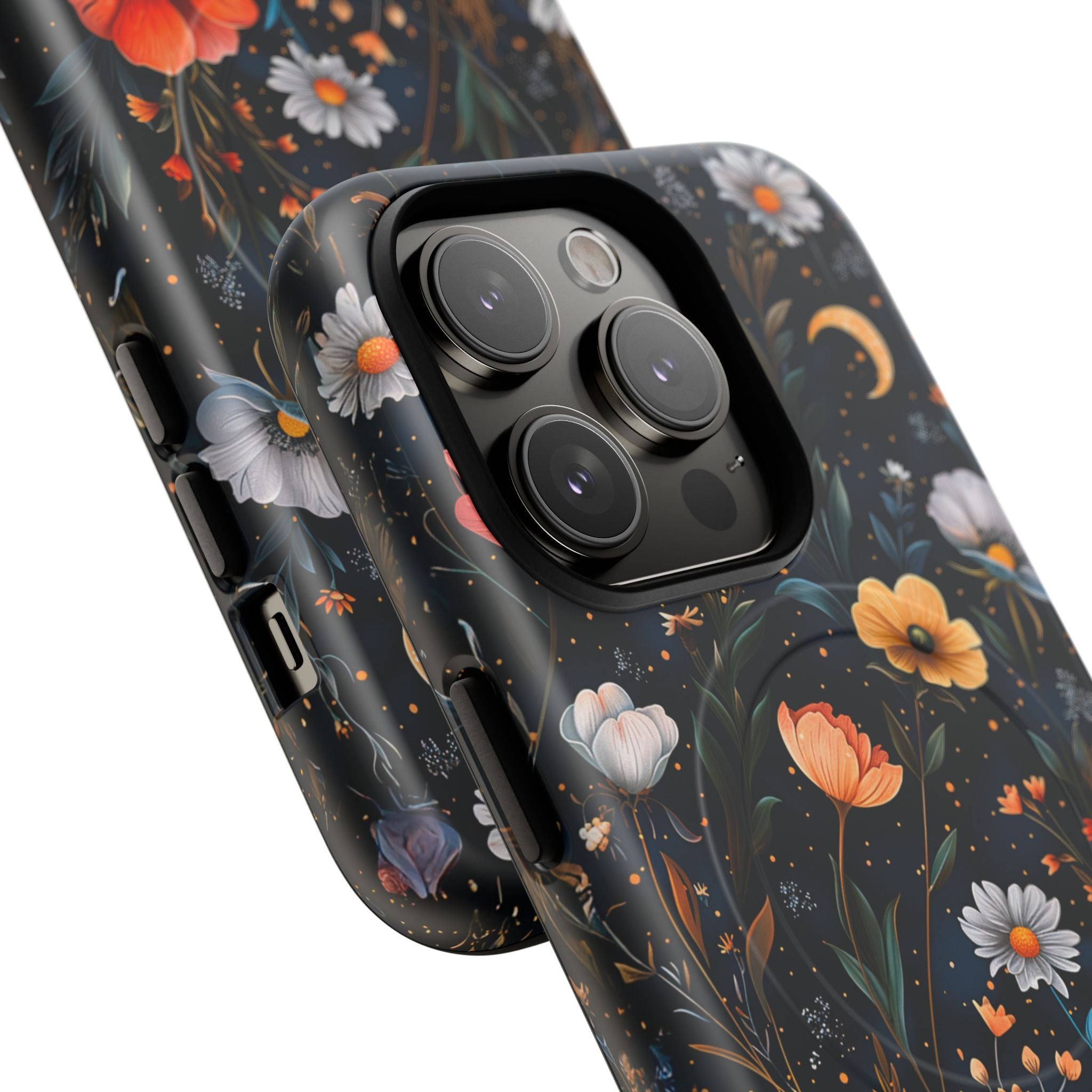 Magnetic Tough Case — Dark Floral Meadow with Moon & Daisies