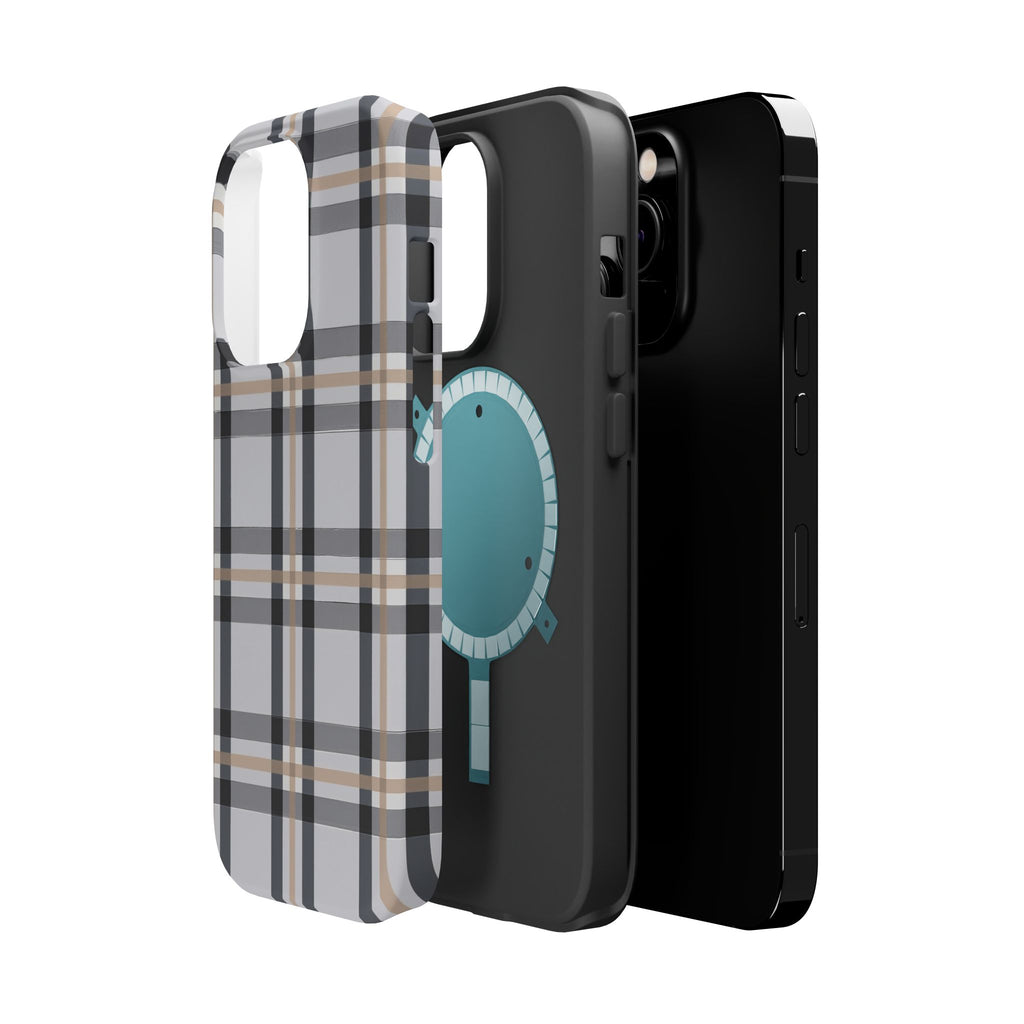 Plaid Magnetic Impact-Resistant Phone Case — Grey & Tan Classic Pattern