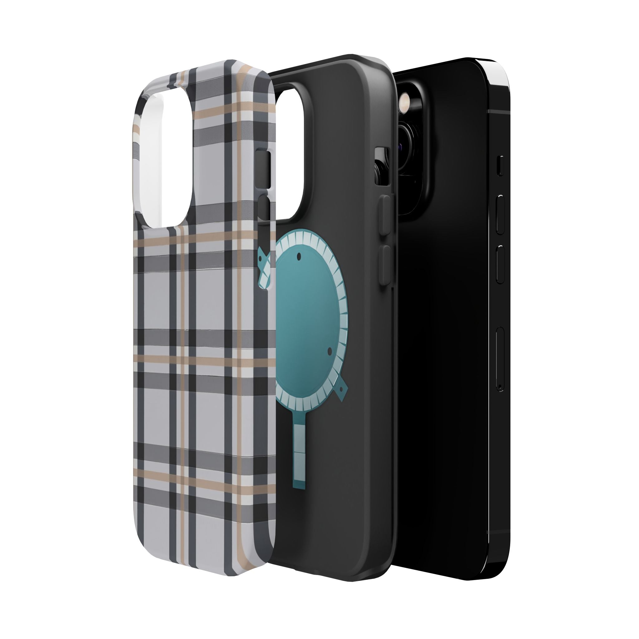 Plaid Magnetic Impact-Resistant Phone Case — Grey & Tan Classic Pattern