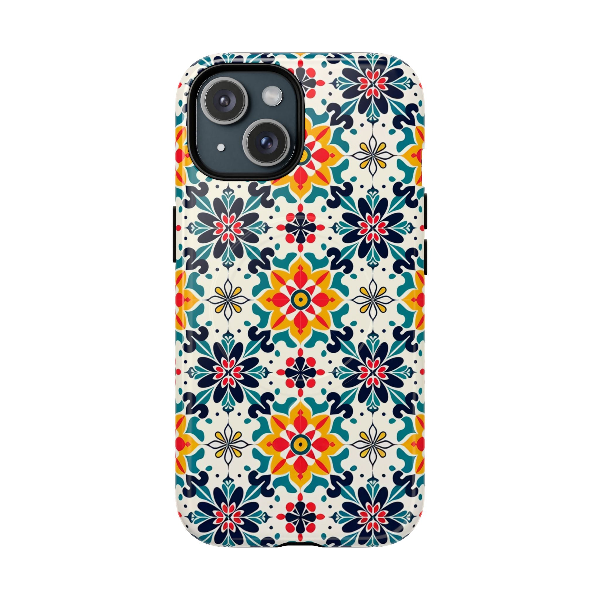 Floral Mosaic Tough Magnetic Phone Case — Colorful Boho Protective Cover