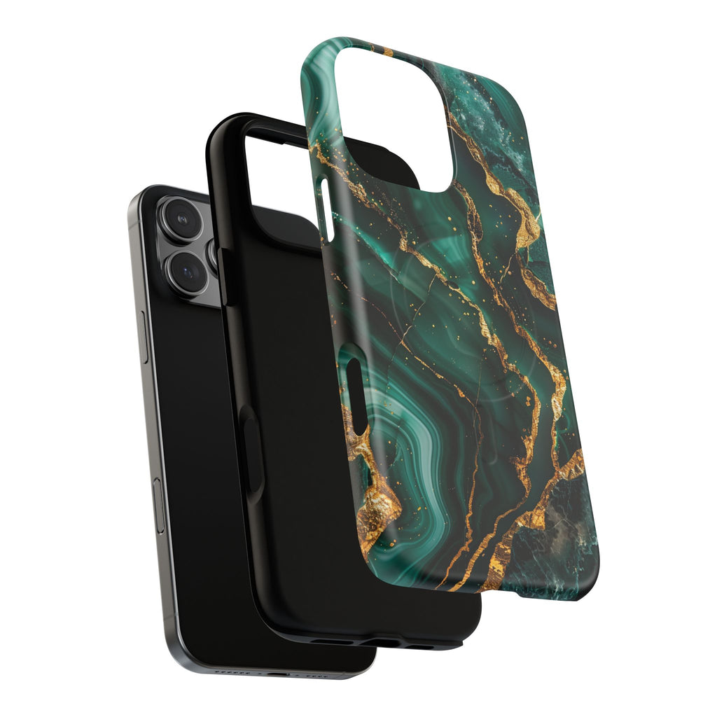 Green Marble Magnetic Phone Case — Emerald & Gold Abstract Tough Case