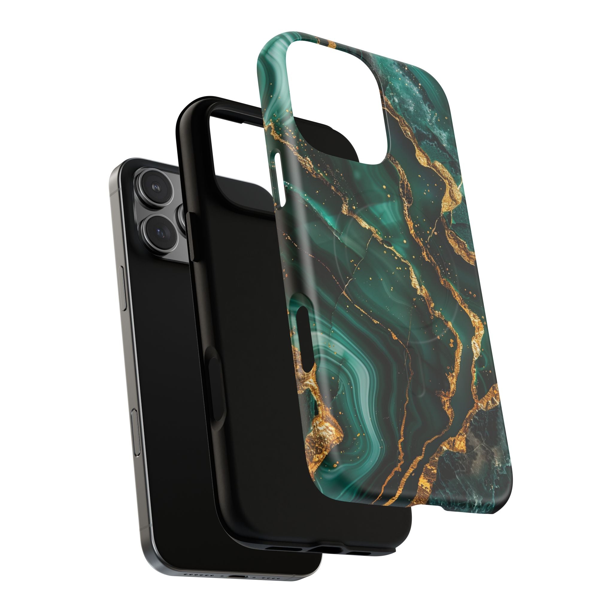 Green Marble Magnetic Phone Case — Emerald & Gold Abstract Tough Case