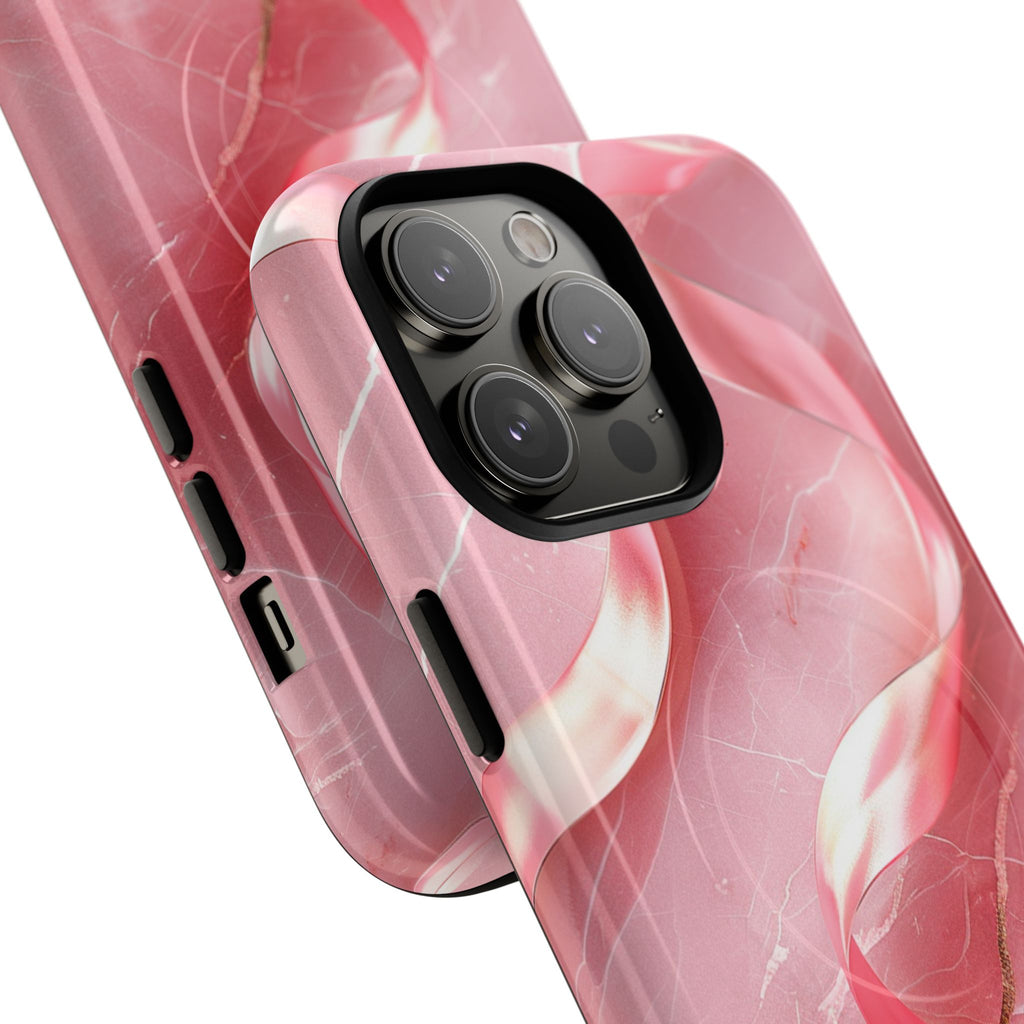 Pink Marble Tough Magnetic Phone Case — Abstract Rose Swirl Magnetic iPhone Cover