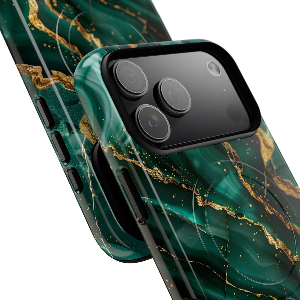 Green Marble Magnetic Phone Case — Emerald & Gold Abstract Tough Case