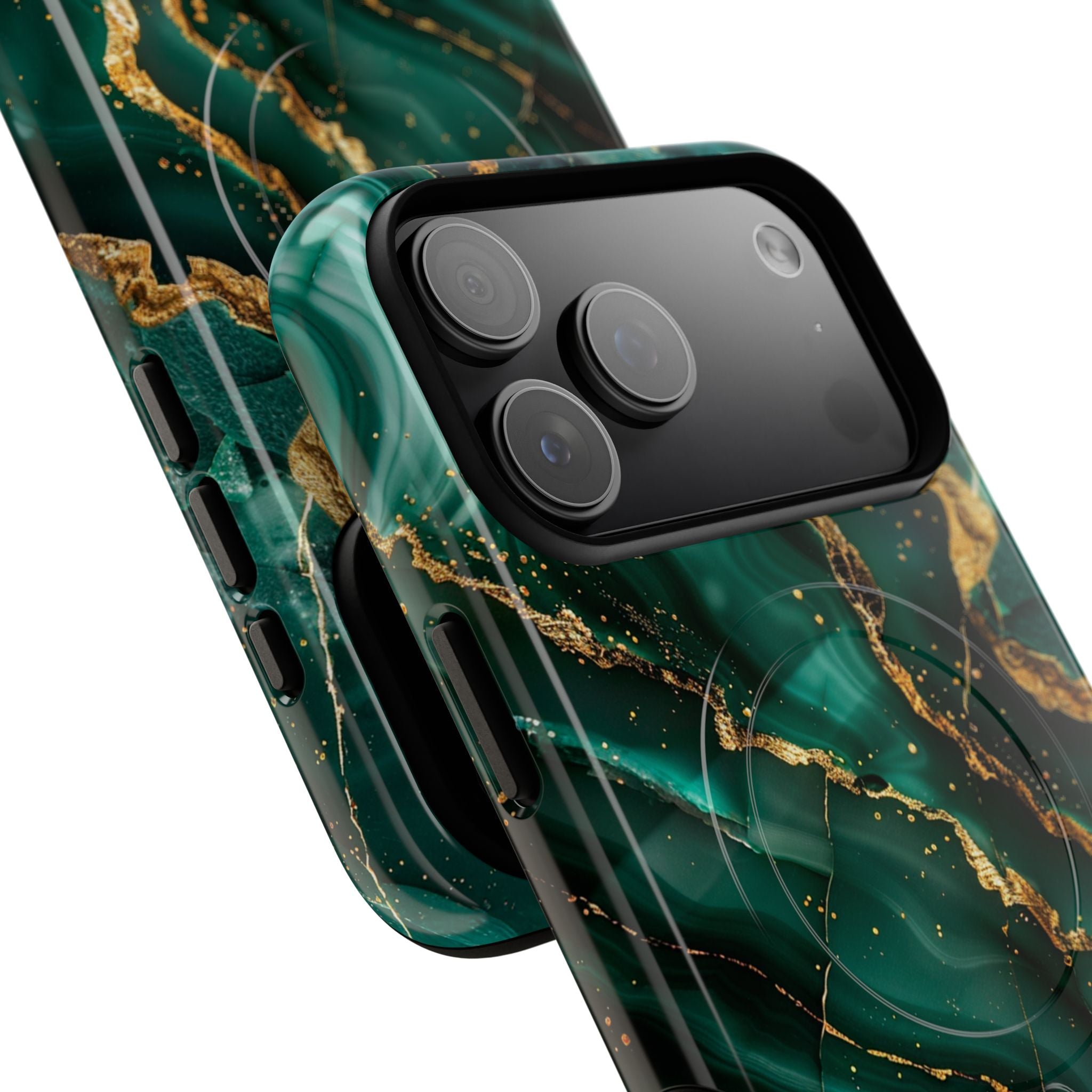Green Marble Magnetic Phone Case — Emerald & Gold Abstract Tough Case