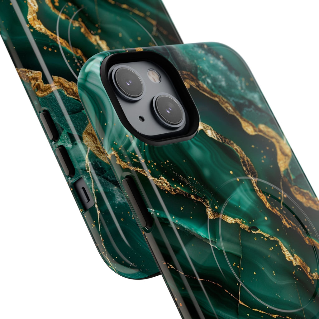 Green Marble Magnetic Phone Case — Emerald & Gold Abstract Tough Case