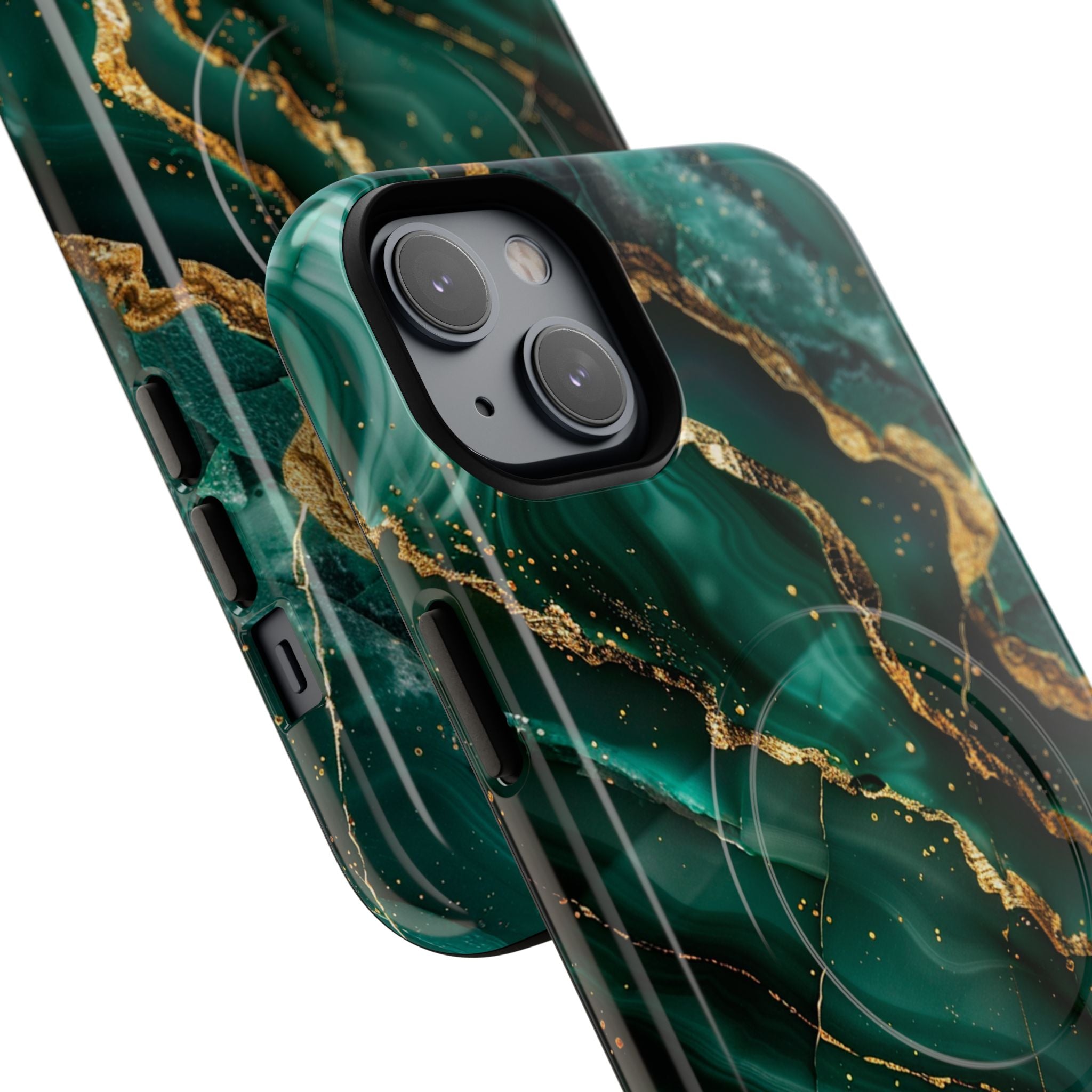 Green Marble Magnetic Phone Case — Emerald & Gold Abstract Tough Case