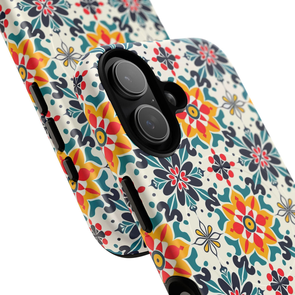 Floral Mosaic Tough Magnetic Phone Case — Colorful Boho Protective Cover