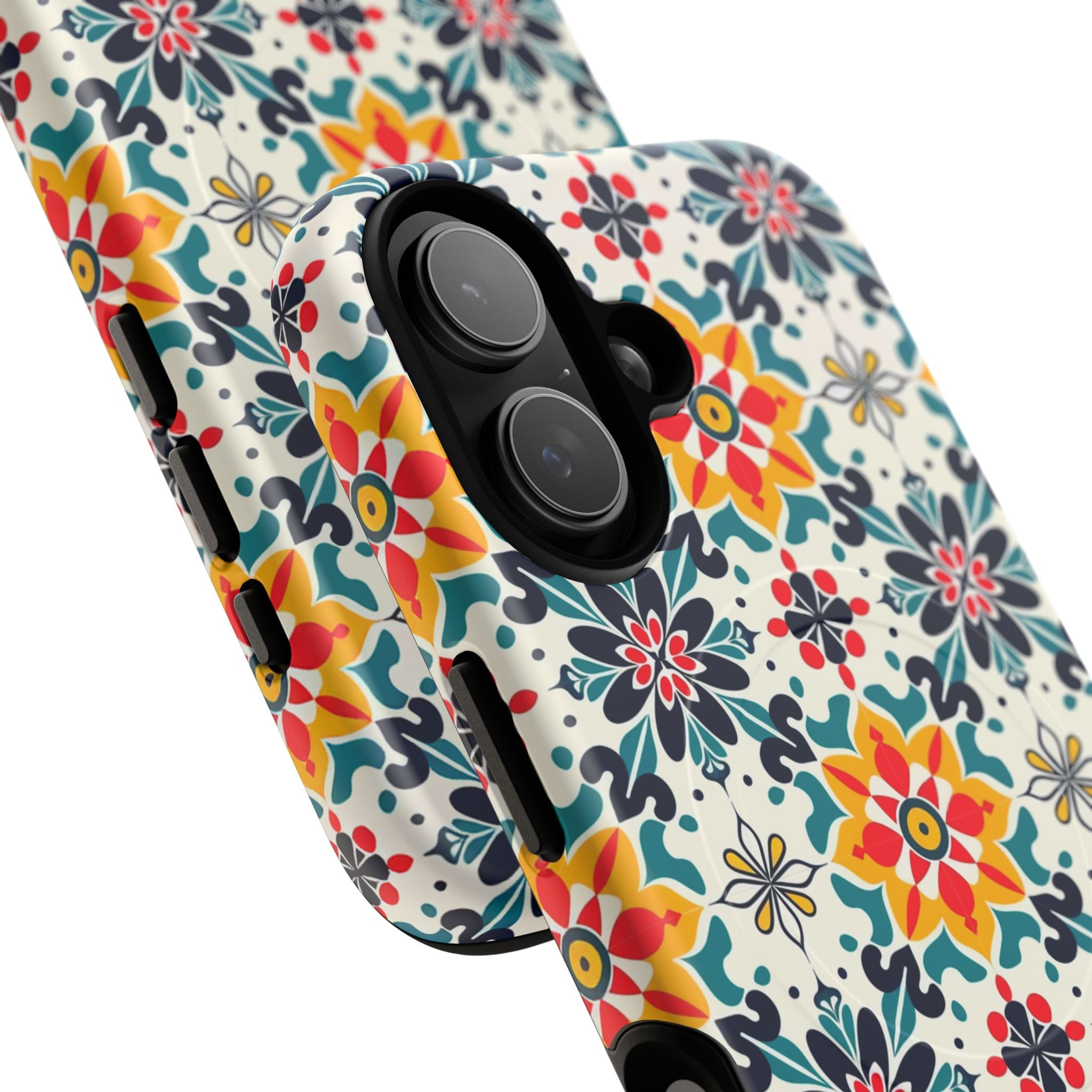 Floral Mosaic Tough Magnetic Phone Case — Colorful Boho Protective Cover