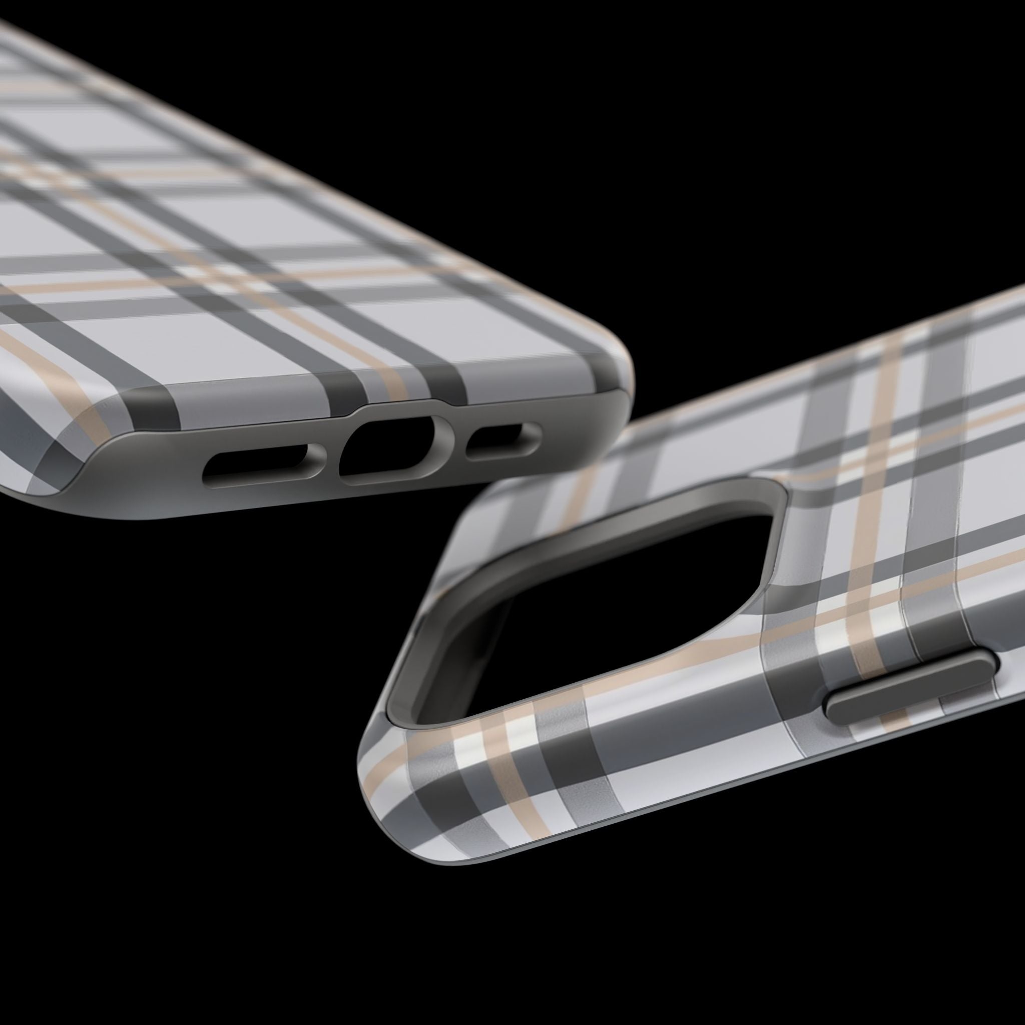 Plaid Magnetic Impact-Resistant Phone Case — Grey & Tan Classic Pattern