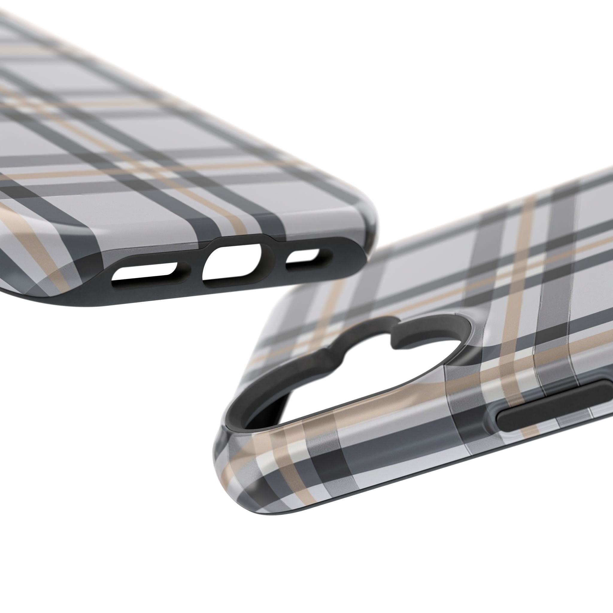 Plaid Magnetic Impact-Resistant Phone Case — Grey & Tan Classic Pattern