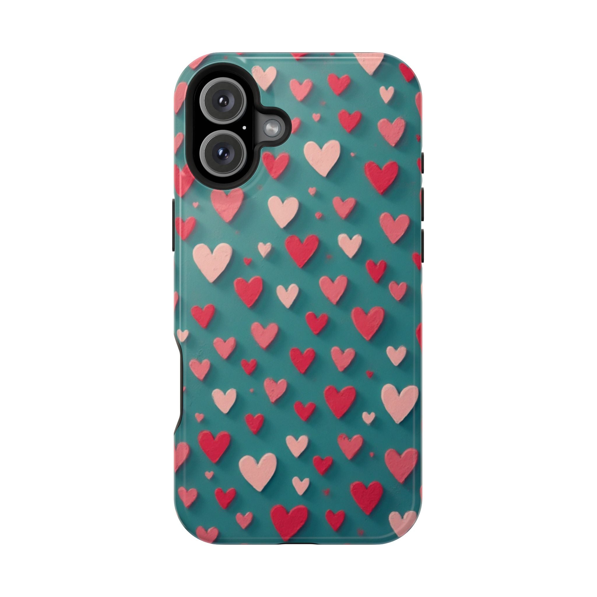 Magnetic Impact-Resistant Phone Case — Teal Love Hearts Pattern