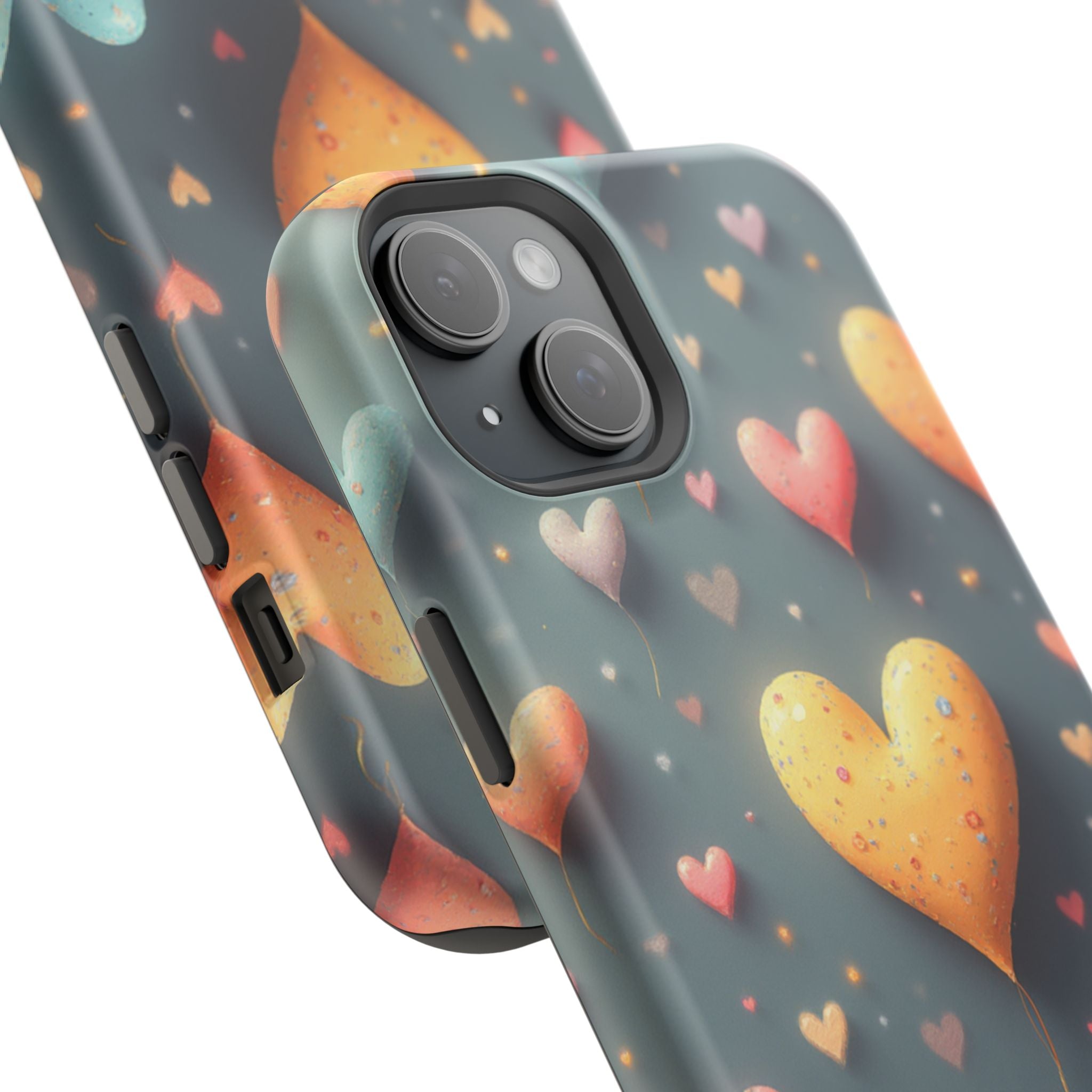 Magnetic Impact-Resistant Phone Case — Colorful Floating Heart Design