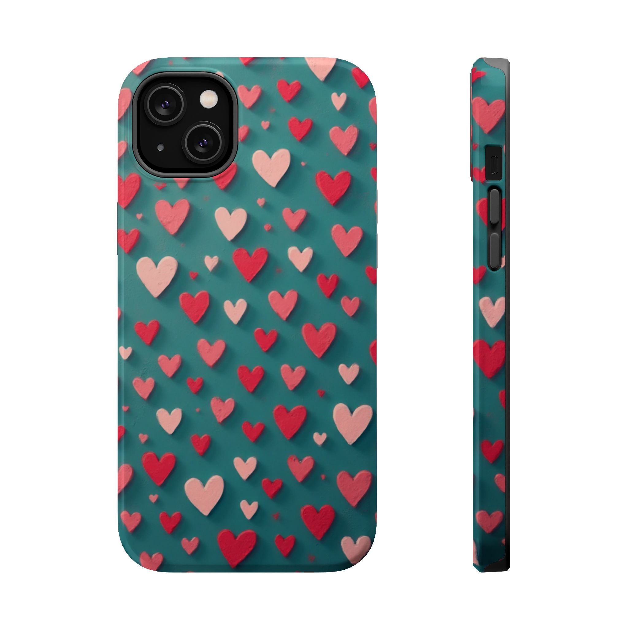 Magnetic Impact-Resistant Phone Case — Teal Love Hearts Pattern