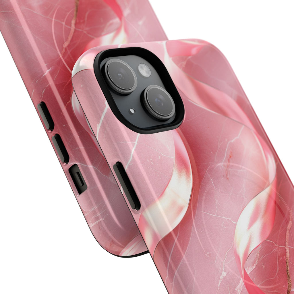 Pink Marble Tough Magnetic Phone Case — Abstract Rose Swirl Magnetic iPhone Cover