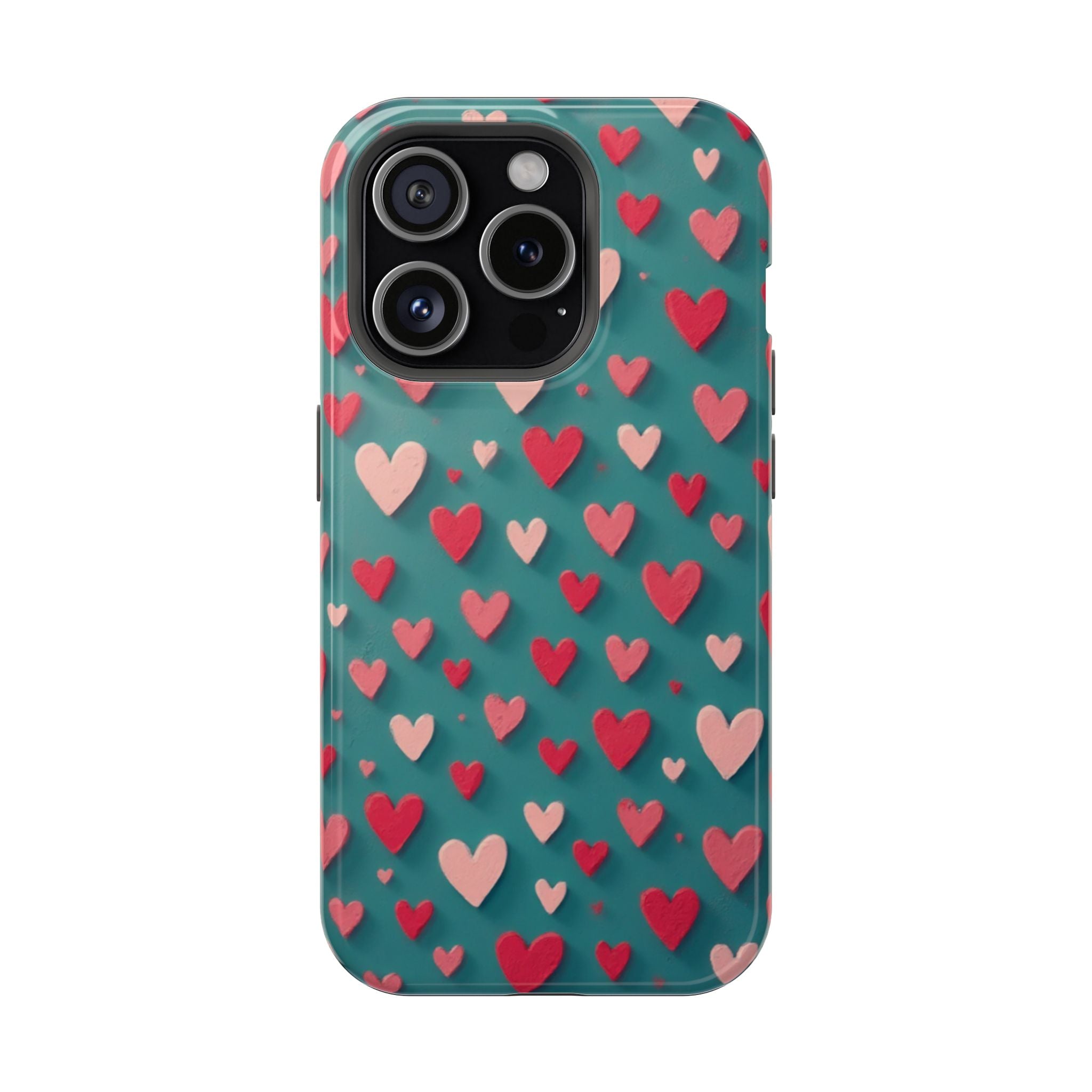 Magnetic Impact-Resistant Phone Case — Teal Love Hearts Pattern