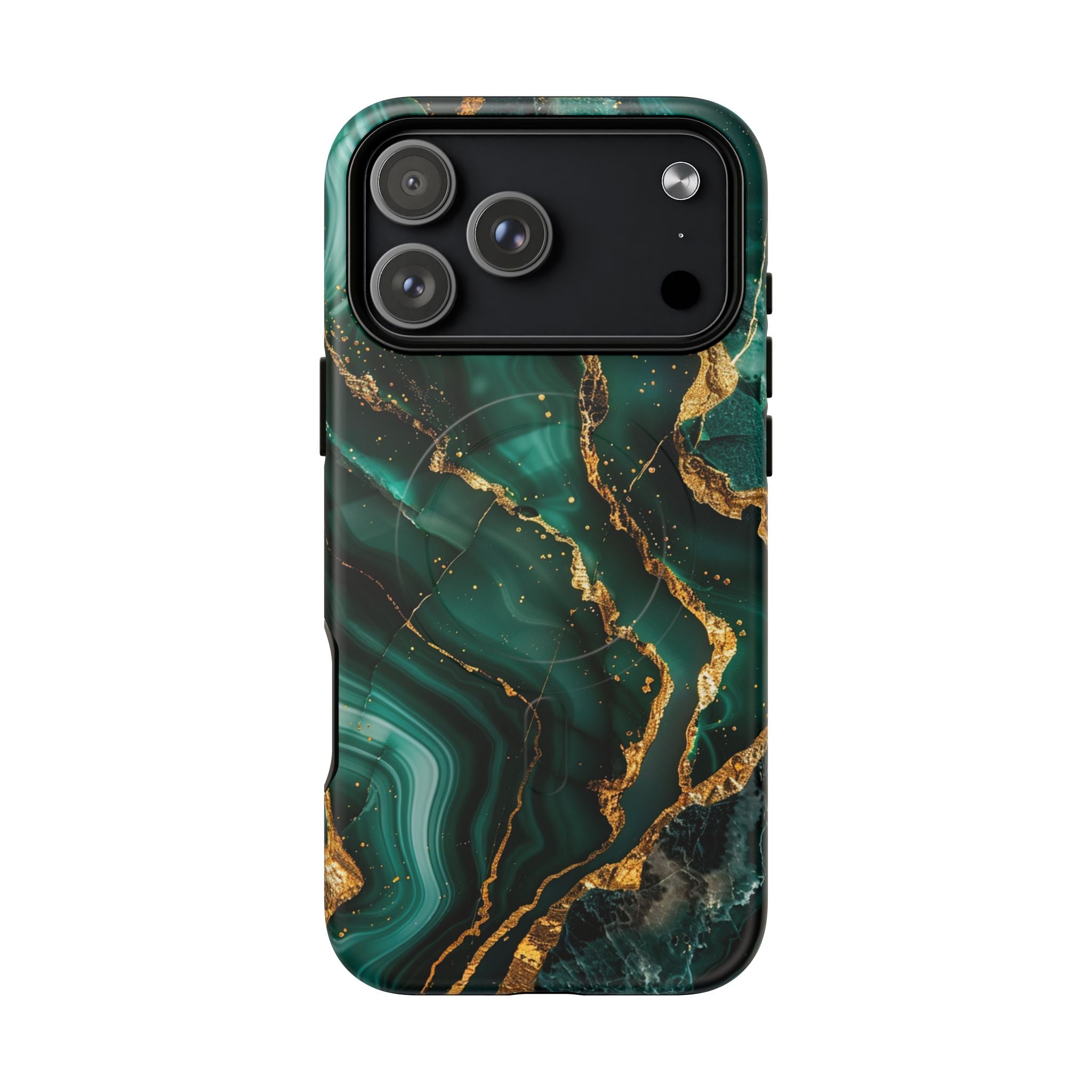 Green Marble Magnetic Phone Case — Emerald & Gold Abstract Tough Case