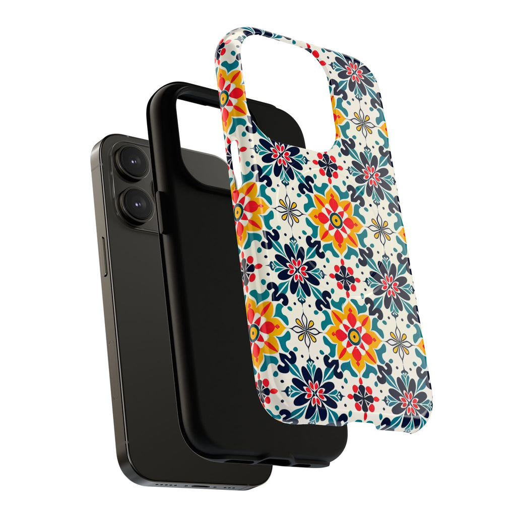 Floral Mosaic Tough Magnetic Phone Case — Colorful Boho Protective Cover