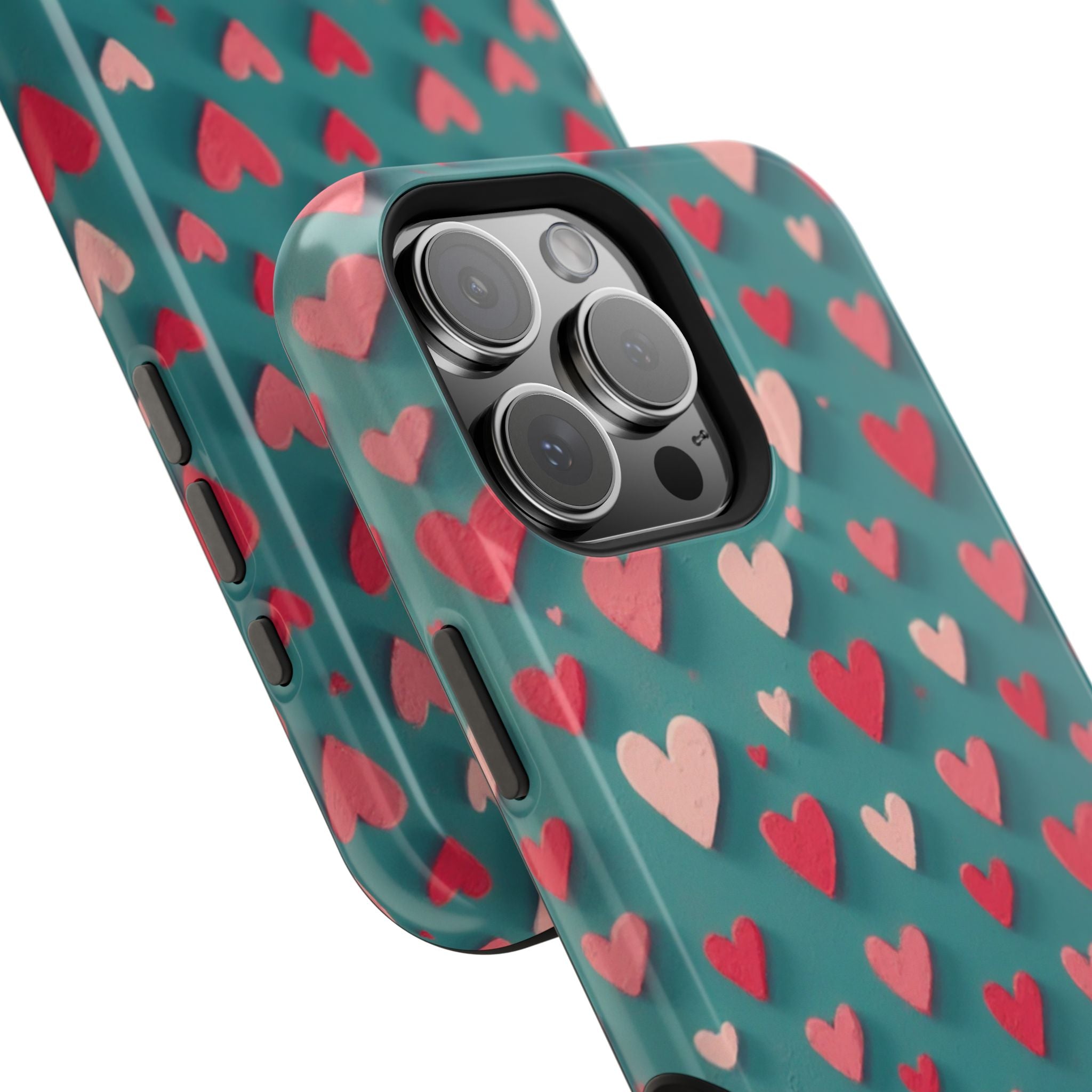 Magnetic Impact-Resistant Phone Case — Teal Love Hearts Pattern