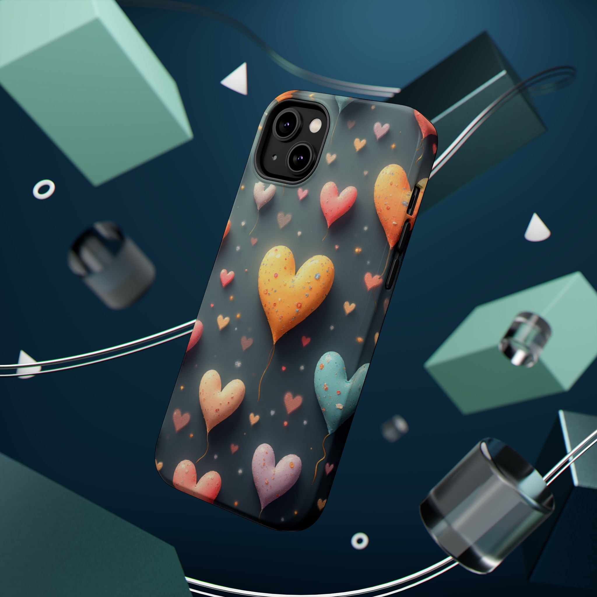 Magnetic Impact-Resistant Phone Case — Colorful Floating Heart Design