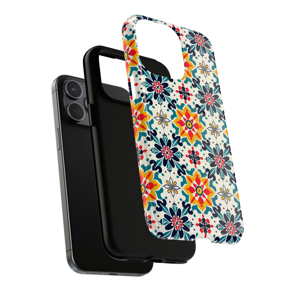 Floral Mosaic Tough Magnetic Phone Case — Colorful Boho Protective Cover