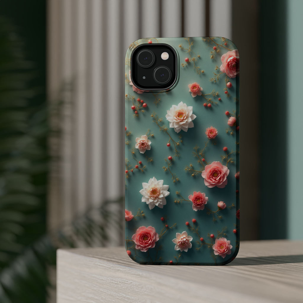 Floral Rose Pattern Magnetic Impact-Resistant Phone Case