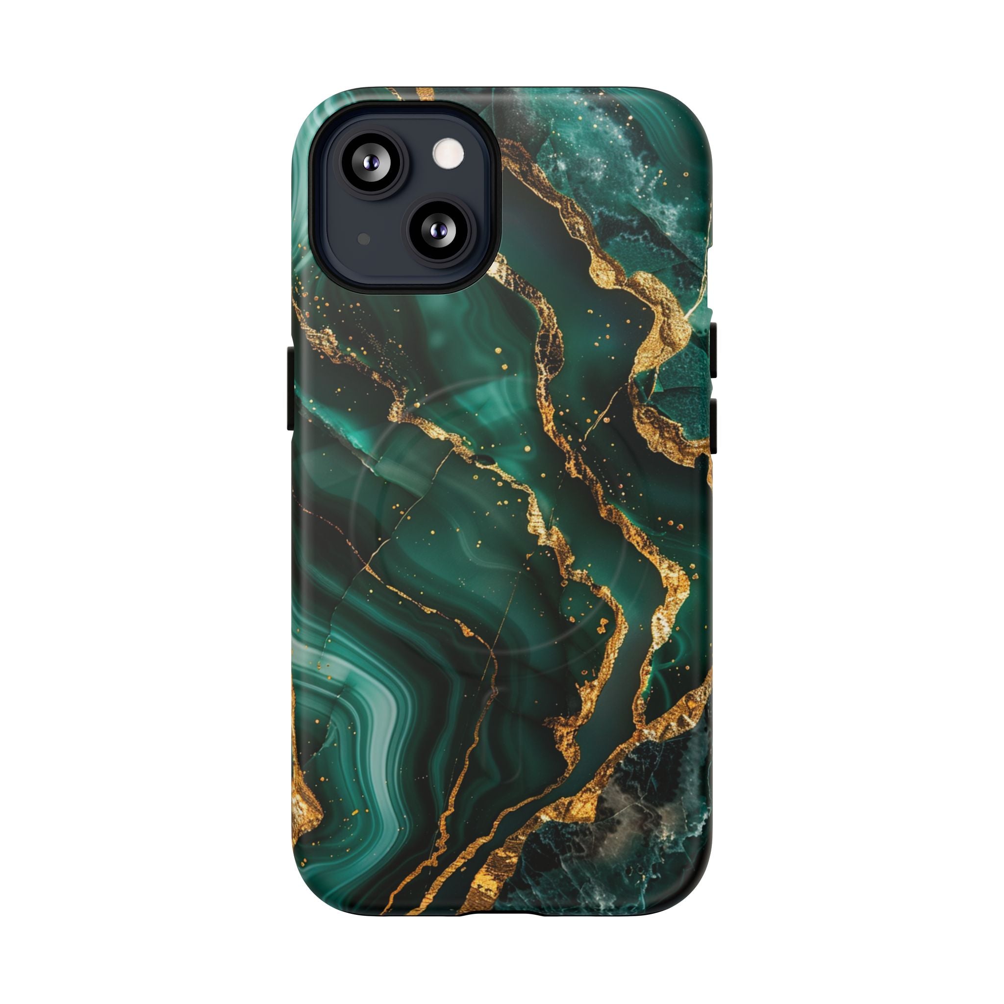 Green Marble Magnetic Phone Case — Emerald & Gold Abstract Tough Case