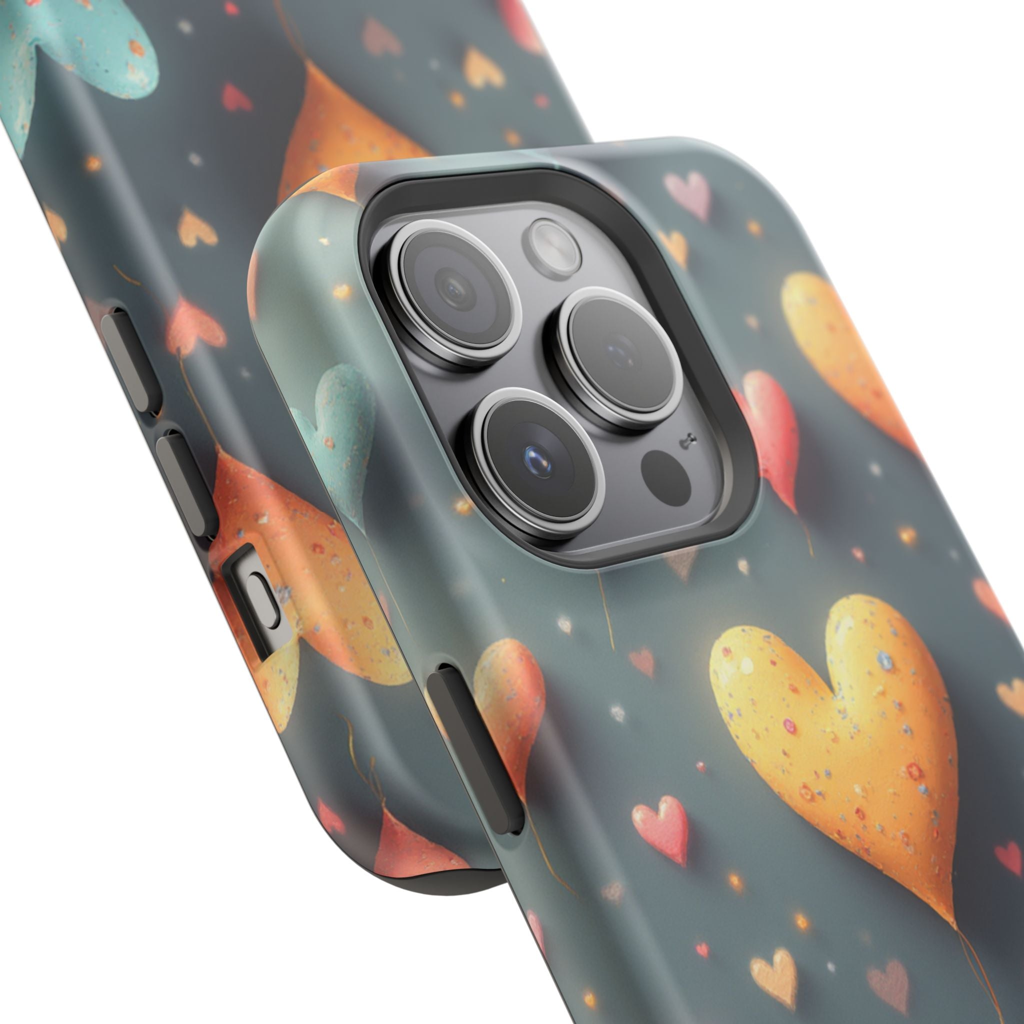 Magnetic Impact-Resistant Phone Case — Colorful Floating Heart Design