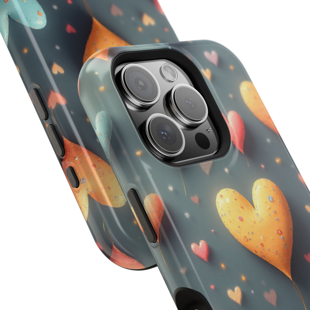 Magnetic Impact-Resistant Phone Case — Colorful Floating Heart Design