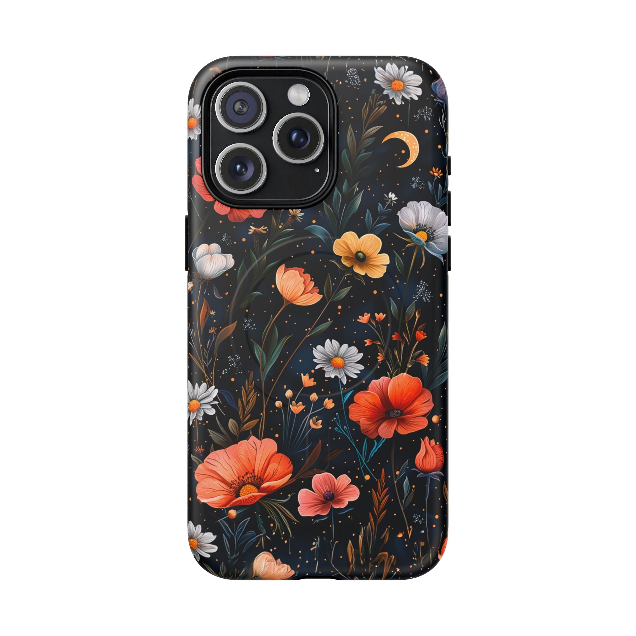 Magnetic Tough Case — Dark Floral Meadow with Moon & Daisies